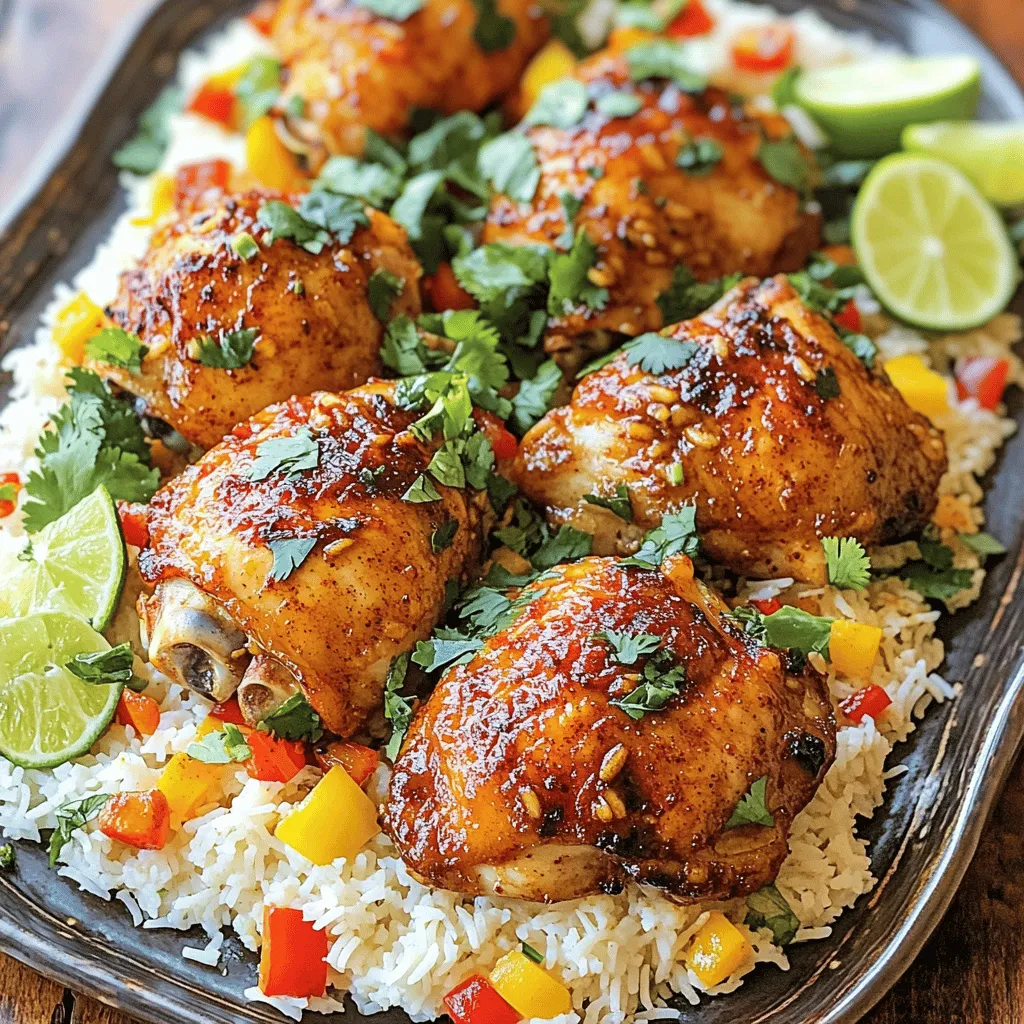 For a great jerk chicken and rice, you need some key ingredients: - 4 chicken thighs (bone-in, skin-on) - 2 tablespoons jerk seasoning (choose homemade or store-bought) - 2 tablespoons olive oil (plus extra for sautéing) - 1 cup jasmine rice - 1 can (14 oz) coconut milk - 1 cup chicken broth or water These ingredients create a rich flavor. Chicken thighs are juicy and stand up well to bold spices. Jerk seasoning is the star of the dish. Choose one that fits your taste—whether it’s spicy or mild. Olive oil helps the chicken brown nicely. Aromatics make the dish fragrant and tasty. You will need: - 1 small onion, finely chopped - 2 cloves garlic, minced - 1 teaspoon fresh ginger, grated - 1 bell pepper (red or green), diced - 1 teaspoon fresh lime juice - Fresh cilantro or parsley for garnish Onion, garlic, and ginger add depth to the dish. They create a warm base for the chicken. Bell peppers give color and sweetness. Fresh lime juice brightens the flavors, and herbs give a fresh finish. You can switch things up with these optional ingredients: - For jerk seasoning, try different blends or make your own. - Add extra vegetables like corn or peas for more texture. - Swap chicken for other proteins like pork or tofu for a twist. These changes can make the dish your own while keeping the delicious flavor intact. You can find the full recipe for this jerk chicken and rice to guide you through the cooking process. To make jerk chicken, start with marinating the chicken. I use bone-in, skin-on chicken thighs for the best flavor. In a mixing bowl, coat the chicken thighs in olive oil and jerk seasoning. Make sure every part is well covered. Cover the bowl and refrigerate. I recommend marinating for at least one hour. For the best taste, leave it overnight. Next, we sauté the aromatics. Cooking onions and garlic adds depth to the dish. Heat a large skillet over medium heat and add a splash of olive oil. Once the oil is hot, add finely chopped onion, minced garlic, and grated ginger. Sauté them for about 3-5 minutes. Cook until they become fragrant and translucent. Now it’s time to cook the chicken and rice together. Move the sautéed aromatics to the sides of the skillet. This creates space in the center. Place the marinated chicken thighs skin side down into the pan. Sear the chicken for about 5 minutes on each side. You want the skin to turn golden-brown. After searing, remove the chicken and set it aside. Pour in the coconut milk and chicken broth, stirring to mix with the aromatics. Add jasmine rice and diced bell pepper. Bring this mixture to a gentle simmer. Finally, place the seared chicken back on top of the rice. Cover the skillet and reduce the heat to low. Let it simmer for about 20-25 minutes. This helps the chicken cook through and the rice soak up the flavors. For the full recipe, check out Jamaican Jerk Chicken & Coconut Rice. Overnight Marination Benefits Marinating chicken overnight brings out the best flavor. The jerk seasoning seeps deep into the meat. This makes each bite packed with taste. If you are short on time, even an hour helps. But trust me, longer is better. Importance of Low and Slow Cooking Cooking low and slow keeps the chicken juicy. High heat can dry it out fast. Use a low flame to let the flavors blend. This method also makes the rice creamy and rich. Tips for Searing Chicken Start with a hot pan for searing. This gives the chicken a crispy skin. Place the chicken skin-side down first. Sear for about five minutes, then flip. Look for a golden-brown color to know it's ready. How to Avoid Overcooking Rice To avoid mushy rice, watch the water ratio. For jasmine rice, use one cup of rice to one and a half cups of liquid. Once you add the rice to the pot, do not stir too much. This helps keep the grains separate. Ideal Pairings for Jerk Chicken and Rice Jerk chicken goes well with fresh sides. Consider a simple salad or coleslaw. You can also add grilled veggies for extra crunch. A slice of lime adds a zesty kick. Presentation Tips for Homemade Dishes Make your dish look inviting. Use a large platter to display the chicken and rice. Garnish with fresh herbs like cilantro or parsley. For an added touch, drizzle coconut milk around the dish. This gives it a beautiful finish. If you want, add lime wedges for extra color. For the full recipe, feel free to check out the complete instructions. {{image_4}} You can switch up the proteins in jerk chicken and rice. Chicken thighs are classic, but chicken breasts work too. They cook faster and are leaner. You can also use pork, especially if you want a different flavor. Just adjust the cooking time as pork may need more time to get tender. If you prefer a vegetarian option, try using tofu or beans. Tofu absorbs flavors well when marinated. Use the same jerk seasoning for a tasty result. Beans, like black beans or chickpeas, add protein and fiber. They’re filling and pair well with the rice. Jerk seasoning is versatile. You can use homemade or store-bought. Each brand has a unique flavor. Some are spicy, while others are milder. Feel free to mix different styles to find your favorite. You can also add spices for extra heat. Consider crushed red pepper or cayenne pepper. Start small, then taste as you go. This way, you can find the right amount of spice for your taste buds. You can cook jerk chicken and rice in various ways. An Instant Pot saves time. You can pressure cook the chicken and rice together for a quick meal. Just make sure to adjust the liquid amount. A slow cooker is another great option. It allows for a hands-off approach. Season your chicken, add rice and liquids, then let it cook for hours. The flavors meld beautifully this way. Grilling is popular too. It gives the chicken a smoky flavor. Just marinate as usual and grill until cooked through. You can also use a skillet. It allows for searing and browning, which enhances flavor. Pick the method that fits your time and taste. For the full recipe, check the details provided earlier. To keep your jerk chicken and rice fresh, follow these tips for refrigeration: - Let it cool: Allow the dish to cool before storing. - Use airtight containers: Place leftovers in containers that seal well. - Label and date: Write the date on each container for easy tracking. You can store your jerk chicken and rice in the refrigerator for up to three days. If you have more than that, consider freezing some for later. If you want to freeze your leftovers, here’s how: - Divide portions: Split the dish into smaller servings. This makes it easy to thaw only what you need. - Wrap well: Use plastic wrap or aluminum foil before placing it in a freezer-safe container. - Remove air: Try to squeeze out any air to prevent freezer burn. For the best taste when reheating, thaw it overnight in the fridge before warming. You can reheat it in the microwave or on the stove until it’s piping hot. After storing your leftovers, consider these fun ways to enjoy them: - Taco Night: Use the chicken in soft tacos with fresh veggies. - Rice Bowl: Create a rice bowl with avocado and salsa. - Soup Base: Add the chicken and rice to broth for a quick soup. You can also use jerk chicken and rice for meal prep. Pack servings in containers for quick lunches or dinners during the week. This way, you enjoy great flavors with minimal effort! For the full recipe, check out Jamaican Jerk Chicken & Coconut Rice. Jerk chicken is a famous Jamaican dish. It features chicken marinated in a spicy mix of herbs and spices. The origins of jerk cooking date back to the Taino people of Jamaica. They used spices to preserve meat. Later, enslaved Africans adopted this method, adding their own flavors. Today, jerk chicken remains a symbol of Jamaican culture. It is loved for its bold taste and smoky flavor. The spice level of jerk chicken can vary. Traditional recipes use Scotch bonnet peppers, which are very hot. If you prefer less heat, you can adjust the spice. Start with less jerk seasoning and add more as needed. You can also remove the seeds from the peppers. This will reduce the heat without losing flavor. Remember, the balance of heat and flavor is key. Yes, you can use other rice varieties for this recipe. Jasmine rice is popular for its aroma and texture. However, you can also use basmati or brown rice. Just keep in mind the cooking times may differ. Brown rice takes longer to cook, while basmati cooks faster. Adjust your liquid and cooking time accordingly for the best results. You can find authentic jerk chicken in various locations. Look for restaurants specializing in Caribbean cuisine. Check reviews online to find the best spots. Authentic jerk chicken has a smoky flavor and a good spice level. Restaurants that use traditional cooking methods, like smoking or grilling, are ideal. Ask locals for recommendations, as they often know the best places to eat. This post covered the key ingredients and steps for making jerk chicken and rice. You learned about essential seasonings, cooking techniques, and storage tips. I shared various options for proteins, ingredient substitutions, and fun presentations. Getting this dish right isn't just about flavor; it’s about enjoying the cooking process. Experiment with ingredients to find what suits your taste. With practice, you'll master jerk chicken and rice and impress everyone at the table.