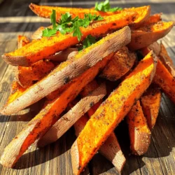 - 2 medium sweet potatoes, peeled and sliced into fries - 2 tablespoons olive oil - 1 teaspoon garlic powder - 1 teaspoon smoked paprika - ½ teaspoon ground cumin - ½ teaspoon fine sea salt - ¼ teaspoon freshly ground black pepper - Fresh parsley, finely chopped (for garnish) - Calories per serving: About 150 calories - Macronutrient breakdown: - Carbohydrates: 30g - Protein: 2g - Fat: 4g - Alternatives for olive oil: You can use avocado oil or coconut oil for a different flavor. - Using different spices: Try chili powder for heat or rosemary for an herb twist. Preheating your air fryer is key. It helps cook the fries evenly. Set the air fryer to 400°F (200°C) for five minutes. This ensures the fries will become crispy and golden. To get perfect fries, slice the sweet potatoes thin. Aim for about 1/4 inch thick. This size helps them cook well. Soaking the fries in water for 30 minutes can make them crispier. After soaking, dry them well with a towel. Arrange the fries in a single layer in the air fryer. Avoid overcrowding the basket. If needed, cook in batches. Cook the fries for 15 to 20 minutes. Shake the basket halfway through. This helps them cook evenly. Once done, let them cool for a minute before serving. Enjoy your crispy air fryer sweet potato fries! To get the best crispiness, cook your sweet potato fries for 15-20 minutes. This time is perfect for a golden-brown color. Remember, spacing matters! Place the fries in a single layer in the air fryer. If you stack them, they won’t cook evenly. Cook in batches if needed to keep that crisp texture. Want to boost the flavor? Add spices like cayenne pepper or chili powder for a kick. If you love heat, chop up some fresh jalapeños or add crushed red pepper flakes. These will give your fries a tasty twist! One big mistake is overcrowding the basket. This can lead to soggy fries. Always leave space for hot air to flow. Also, check your temperature. Cooking at 400°F (200°C) is key. If it’s too low, your fries will not crisp up well. Keep these tips in mind for the best results! {{image_4}} You can change up the taste of your sweet potato fries easily. Try a sweet and spicy mix. Just add some cayenne pepper or chili powder to your spice blend. The sweetness of the potatoes pairs well with the heat. You can also try a herb-infused option. Rosemary and thyme add a fresh taste. Simply toss in some dried herbs during the mixing step. If you follow a vegan diet, this recipe is a great fit. All the ingredients are plant-based. You can also make these fries gluten-free. The spices used do not contain gluten. For a low-carb option, swap sweet potatoes for zucchini or turnips. They will still give you a crispy texture. Dipping sauces can make your fries even better. Try garlic aioli or spicy ketchup for a burst of flavor. You can also pair them with ranch or a tangy yogurt dip. These fries go well with many main dishes. Serve them alongside grilled chicken, fish tacos, or a veggie burger. They add a tasty crunch to any meal. For the full recipe, check out the steps above. To keep your sweet potato fries fresh, let them cool first. Spread them out on a plate or a baking sheet. Avoid stacking to prevent sogginess. Once cool, transfer them to an airtight container. Store them in the fridge. They will stay good for about 3-5 days. If you want to keep them longer, consider freezing. To enjoy crispy leftover fries, I recommend using the air fryer. Preheat it to 375°F. Place the fries in the basket in a single layer. Heat for about 5-7 minutes. This method crisps them up nicely. You can also use an oven. Preheat it to 400°F, spread the fries on a baking sheet, and bake for 10 minutes. This keeps them crunchy. Freezing fries is simple. First, let them cool completely. Spread them out on a baking sheet in a single layer. Freeze until solid, about 1-2 hours. Then, transfer the fries to a freezer bag. Remove as much air as possible before sealing. They can stay in the freezer for up to 3 months. To use, thaw them in the fridge overnight and follow the reheating instructions. Enjoy your crispy air fryer sweet potato fries any time! For the full recipe, check out the [Full Recipe]. Air fryer sweet potato fries can last about 3 to 5 days in the fridge. Store them in an airtight container. Make sure they cool down before you seal the container. This helps keep them fresh and prevents sogginess. Yes, you can use frozen sweet potatoes. However, cooking times will change. Cook them for about 20 to 25 minutes at 400°F (200°C). Shake the basket halfway through to ensure even cooking. You might need to add a few extra minutes if they are not crispy enough. Air fryer sweet potato fries are a healthy snack. Sweet potatoes are full of vitamins A and C. They also have fiber, which helps digestion. Using less oil makes them lower in fat than fried fries. Enjoy them guilt-free! You learned how to make air fryer sweet potato fries, from ingredients to cooking steps. We covered ingredient alternatives and storage tips. Remember to preheat your air fryer for better crispiness. Don't overcrowd the basket for the best results. Enjoy trying different spices and flavors. These fries can be a healthy snack or side. Now, go make your own delicious fries and impress your friends and family!