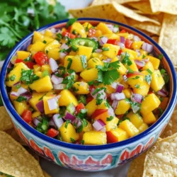 - Ripe mango - Ripe peaches - Red bell pepper - Red onion - Jalapeño - Lime juice - Fresh cilantro - Salt - Honey (optional) Fresh mango and ripe peaches are the stars of this dish. Their sweetness makes the salsa bright and lively. When picking mangoes, look for fruit that gives slightly when pressed. For peaches, choose those with a sweet scent and slight softness. Next, we add red bell pepper and red onion. These add crunch and color. The red onion gives a sharp bite, while the bell pepper stays sweet. Jalapeño brings heat to the salsa. If you like it spicy, add more. If not, use less or skip it. Lime juice adds zest and freshness. It also helps keep the colors vivid. Fresh cilantro adds an herbal note. The salt enhances all the flavors. Honey is optional but can balance the heat from the jalapeño. This salsa is easy to make and perfect for summer. You can enjoy it with tortilla chips, grilled chicken, or fish. For the full recipe, check out the vibrant mango peach salsa section. 1. Start with your ripe mango and peaches. Dice them into small cubes. Aim for size uniformity to ensure even flavor in every bite. 2. Next, grab your red bell pepper and red onion. Chop them finely. These add a nice crunch and color to your salsa. 3. Now, take your jalapeño. Seed it and mince it well. This step is key if you want to control the heat level. 1. In a large mixing bowl, combine the diced mango and peaches with the chopped red bell pepper and onion. Stir gently to mix. 2. Squeeze the juice of one lime over the mixture. This not only adds tang but also keeps the fruit fresh and vibrant. 3. Toss in the chopped cilantro. This herb adds a lovely aroma and enhances the salsa's flavor. 4. If you prefer a touch of sweetness, add a teaspoon of honey. Mix well to combine all the flavors. 5. Season with salt to taste. Make sure to mix gently to avoid mashing the fruit pieces. 1. Let your salsa sit at room temperature for about 15 minutes. This time allows the flavors to meld together, creating a more delicious dish. 2. After resting, your salsa will be ready to serve. Enjoy it with tortilla chips or as a topping for grilled meats. For the full recipe, check the previous section! To make the best mango peach salsa, you need ripe mangoes and peaches. Look for mangoes that feel slightly soft when you press them. The skin should have a nice yellow hue. This shows they are sweet inside. Peaches should also yield to a gentle touch. A fragrant aroma is a good sign of ripeness. When it comes to spice, jalapeño is a great choice. If you want less heat, remove the seeds. This will tone down the spice. For more heat, add more chopped jalapeño. Always taste as you go to find the right balance for you. Serving your salsa in a bright bowl makes it pop. It should catch the eye. Garnish with a sprig of fresh cilantro on top. This adds a nice touch. You can serve this salsa with crispy tortilla chips. It also works well on grilled chicken or fish. Its bright, fruity flavor enhances any meal. For a fun twist, try using it in tacos or on top of a salad. For the full recipe, check out the complete guide above. {{image_4}} You can switch up the fruits in your salsa. Pineapple adds a nice tang. It pairs well with mango and peach. You can also use avocado for a creamy texture. It adds richness and blends nicely with the other flavors. When it comes to herbs, mint is a great choice. Mint brings a fresh taste that brightens the salsa. You can use it instead of cilantro for a different twist. Adding spices can elevate your salsa. Cumin gives a warm, earthy flavor. Just a pinch can change the whole dish. Garlic adds a punch too. Use fresh garlic for the best taste. You can also adjust the acidity with vinegar. A splash of apple cider vinegar can add depth. This brings a nice balance to the sweetness of the fruit. These variations let you customize your salsa. Feel free to explore and find what you love best! For the complete recipe, check out the Full Recipe section. To keep your fresh mango peach salsa tasty, store it in an airtight container. This helps keep air out and preserves its bright flavors. If you don't have a container, wrap the salsa tightly with plastic wrap. Make sure it seals well to prevent any air from sneaking in. In the fridge, your salsa stays fresh for about 3 to 5 days. Check for signs of spoilage before using it. If the salsa gets slimy or changes color, it's time to toss it. A sour smell is another clear sign that your salsa has gone bad. Always trust your senses; they guide you well in the kitchen! Can I use frozen fruit for salsa? Yes, you can use frozen fruit. However, fresh fruit gives the best taste and texture. If you choose frozen, let it thaw and drain excess water. This helps keep your salsa from getting too watery. How spicy is this mango peach salsa? The spice level depends on the jalapeño. You can adjust it by adding less or more. For a milder salsa, remove the seeds and ribs of the jalapeño. For more heat, add extra jalapeño or a hotter pepper. What can I serve this salsa with? This salsa pairs well with many dishes. Serve it with crispy tortilla chips for a snack. You can also use it as a fresh topping on grilled chicken, fish, or tacos. It adds a bright flavor to any meal. Where to buy fresh mango and peaches You can find fresh mangoes and peaches at local farmers' markets or grocery stores. Look for ripe fruit with no bruises or dark spots. Seasonal fruit tastes best, so check what’s fresh in your area. Recommended tools for easy salsa preparation To make salsa prep easier, use a sharp knife for dicing. A cutting board is essential for safety and ease. A mixing bowl helps combine all the ingredients. A zester or juicer can help with lime juice extraction, making it quick and simple. This blog post covered how to make fresh mango peach salsa. We explored key ingredients like ripe mangoes, peaches, and jalapeños. I shared step-by-step instructions to prepare and mix your salsa. Helpful tips showed you how to choose the best produce and garnish your dish. You learned about variations and proper storage. Remember, fresh salsa brings joy to meals. With these easy steps, you can create a tasty dip that impresses everyone. Enjoy your salsa creation!