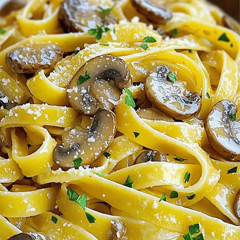 - 250g spaghetti or fettuccine - 200g fresh mushrooms (cremini, shiitake, or button), sliced - 4 cloves garlic, minced - 50g unsalted butter, divided - 2 tablespoons extra virgin olive oil - 1 teaspoon dried thyme - Salt and freshly ground black pepper, to taste - ¼ cup grated Parmesan cheese (optional) - Fresh parsley, finely chopped (for garnish) The main ingredients form the heart of this dish. I love using fresh mushrooms for their rich flavor. You can choose from cremini, shiitake, or button mushrooms. Each adds its own twist to the taste. Garlic brings out the best in the mushrooms. I use four cloves for a bold flavor. The unsalted butter helps to create a creamy sauce that coats the pasta nicely. Extra virgin olive oil adds a fruity note. Dried thyme gives a warm, earthy taste. Don't forget to season with salt and pepper. They balance the dish perfectly. For a special touch, you can sprinkle Parmesan cheese on top. It melts into the pasta, enhancing the creaminess. Fresh parsley adds a bright pop of color and freshness. You can find the full recipe with step-by-step instructions to make this delicious comfort food. - Bring a pot of salted water to boil. - Cook spaghetti or fettuccine until al dente, about 8-10 minutes. - Heat olive oil and 25g of butter in a skillet over medium heat. - Add sliced mushrooms; sauté until golden brown, about 5-7 minutes. - Stir in minced garlic and dried thyme. - Season with salt and pepper to taste, mixing well. - Toss the drained pasta with the mushroom mixture in the skillet. - Add reserved pasta water gradually for the right sauce thickness. - Take the skillet off the heat. - Mix in the remaining 25g of butter and optional Parmesan cheese. - Plate the pasta evenly, ensuring mushrooms are well-distributed. - Garnish with chopped fresh parsley for a bright finish. For a complete guide, refer to the Full Recipe. To make your garlic butter mushroom pasta shine, use a mix of mushrooms. I love using cremini, shiitake, and button mushrooms. Each type brings its own taste. This combo adds depth to your dish. Always adjust the seasoning to fit your taste. A pinch more salt or pepper can elevate the dish. Be careful with the garlic. If you overcook it, it can taste bitter. Cook it just until it smells great. I recommend using high heat when you sear the mushrooms. This technique helps them brown nicely and keeps them tender. A good sear adds flavor and texture. Serve your pasta with a fresh side salad or crusty bread. This adds crunch and freshness. For a complete meal, pair it with a nice white wine. A crisp Sauvignon Blanc works well. It balances the rich flavors of the garlic butter. You can find the full recipe in the earlier section. Enjoy your cooking! {{image_4}} You can easily make this dish vegetarian. Just substitute butter with vegan alternatives like coconut oil or olive oil. You can also add more vegetables. Consider bell peppers, spinach, or zucchini. They will boost nutrition and flavors. Want to make it heartier? Incorporate grilled chicken or shrimp. They add great taste and protein. For a plant-based option, use lentils or chickpeas. Both are filling and packed with nutrients. If you need a gluten-free option, swap regular pasta for gluten-free pasta. There are many good choices like rice or chickpea pasta. Just remember to adjust cooking times. Gluten-free pasta cooks faster, so keep an eye on it! Store any leftover Garlic Butter Mushroom Pasta in an airtight container in the fridge. This dish tastes best when eaten fresh, but you can keep it for 2-3 days. Make sure to seal it tightly to keep the flavors and moisture intact. When it’s time to enjoy your leftovers, use a skillet to reheat the pasta. Add a splash of water to help revive the sauce. I recommend avoiding the microwave. It can make the pasta rubbery and less enjoyable. Freezing Garlic Butter Mushroom Pasta is not the best option, but you can do it if needed. If you freeze it, be sure to thaw it in the fridge. Reheat gently in a skillet to keep the texture nice. Enjoy the flavors, even after freezing! I recommend using spaghetti or fettuccine. Both types hold the sauce well. Spaghetti twirls nicely on your fork. Fettuccine offers a wider surface for each bite. Yes, you can use dried mushrooms. Just soak them in water for about 30 minutes. This hydrates them and brings back their flavor. You may need to adjust the salt, as dried mushrooms can be saltier. To spice things up, add red pepper flakes to the sauté. You can also try a dash of cayenne pepper or hot sauce. Start with a little, then taste and adjust. Absolutely! You can make this dish ahead of time. Store it in an airtight container in the fridge. It tastes great for 2-3 days. Just reheat gently on the stove. Yes, adding cream can make the dish richer. Use heavy cream to create a smooth, luxurious sauce. Stir it in just before serving for the best texture. For the full recipe, check out the detailed instructions above. This blog post outlined a simple and tasty Garlic Butter Mushroom Pasta. You learned about the essential ingredients needed, like fresh mushrooms, garlic, and butter. I shared step-by-step instructions for cooking the dish and tips to enhance its flavor. Whether you want a vegetarian version, protein options, or easy storage tips, this recipe fits your needs. Enjoy making this dish and experimenting with it. It’s quick, delicious, and perfect for any meal!