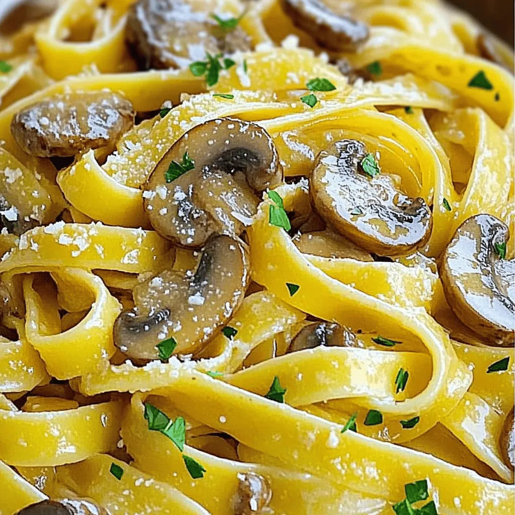 - 250g spaghetti or fettuccine - 200g fresh mushrooms (cremini, shiitake, or button), sliced - 4 cloves garlic, minced - 50g unsalted butter, divided - 2 tablespoons extra virgin olive oil - 1 teaspoon dried thyme - Salt and freshly ground black pepper, to taste - ¼ cup grated Parmesan cheese (optional) - Fresh parsley, finely chopped (for garnish) The main ingredients form the heart of this dish. I love using fresh mushrooms for their rich flavor. You can choose from cremini, shiitake, or button mushrooms. Each adds its own twist to the taste. Garlic brings out the best in the mushrooms. I use four cloves for a bold flavor. The unsalted butter helps to create a creamy sauce that coats the pasta nicely. Extra virgin olive oil adds a fruity note. Dried thyme gives a warm, earthy taste. Don't forget to season with salt and pepper. They balance the dish perfectly. For a special touch, you can sprinkle Parmesan cheese on top. It melts into the pasta, enhancing the creaminess. Fresh parsley adds a bright pop of color and freshness. You can find the full recipe with step-by-step instructions to make this delicious comfort food. - Bring a pot of salted water to boil. - Cook spaghetti or fettuccine until al dente, about 8-10 minutes. - Heat olive oil and 25g of butter in a skillet over medium heat. - Add sliced mushrooms; sauté until golden brown, about 5-7 minutes. - Stir in minced garlic and dried thyme. - Season with salt and pepper to taste, mixing well. - Toss the drained pasta with the mushroom mixture in the skillet. - Add reserved pasta water gradually for the right sauce thickness. - Take the skillet off the heat. - Mix in the remaining 25g of butter and optional Parmesan cheese. - Plate the pasta evenly, ensuring mushrooms are well-distributed. - Garnish with chopped fresh parsley for a bright finish. For a complete guide, refer to the Full Recipe. To make your garlic butter mushroom pasta shine, use a mix of mushrooms. I love using cremini, shiitake, and button mushrooms. Each type brings its own taste. This combo adds depth to your dish. Always adjust the seasoning to fit your taste. A pinch more salt or pepper can elevate the dish. Be careful with the garlic. If you overcook it, it can taste bitter. Cook it just until it smells great. I recommend using high heat when you sear the mushrooms. This technique helps them brown nicely and keeps them tender. A good sear adds flavor and texture. Serve your pasta with a fresh side salad or crusty bread. This adds crunch and freshness. For a complete meal, pair it with a nice white wine. A crisp Sauvignon Blanc works well. It balances the rich flavors of the garlic butter. You can find the full recipe in the earlier section. Enjoy your cooking! {{image_4}} You can easily make this dish vegetarian. Just substitute butter with vegan alternatives like coconut oil or olive oil. You can also add more vegetables. Consider bell peppers, spinach, or zucchini. They will boost nutrition and flavors. Want to make it heartier? Incorporate grilled chicken or shrimp. They add great taste and protein. For a plant-based option, use lentils or chickpeas. Both are filling and packed with nutrients. If you need a gluten-free option, swap regular pasta for gluten-free pasta. There are many good choices like rice or chickpea pasta. Just remember to adjust cooking times. Gluten-free pasta cooks faster, so keep an eye on it! Store any leftover Garlic Butter Mushroom Pasta in an airtight container in the fridge. This dish tastes best when eaten fresh, but you can keep it for 2-3 days. Make sure to seal it tightly to keep the flavors and moisture intact. When it’s time to enjoy your leftovers, use a skillet to reheat the pasta. Add a splash of water to help revive the sauce. I recommend avoiding the microwave. It can make the pasta rubbery and less enjoyable. Freezing Garlic Butter Mushroom Pasta is not the best option, but you can do it if needed. If you freeze it, be sure to thaw it in the fridge. Reheat gently in a skillet to keep the texture nice. Enjoy the flavors, even after freezing! I recommend using spaghetti or fettuccine. Both types hold the sauce well. Spaghetti twirls nicely on your fork. Fettuccine offers a wider surface for each bite. Yes, you can use dried mushrooms. Just soak them in water for about 30 minutes. This hydrates them and brings back their flavor. You may need to adjust the salt, as dried mushrooms can be saltier. To spice things up, add red pepper flakes to the sauté. You can also try a dash of cayenne pepper or hot sauce. Start with a little, then taste and adjust. Absolutely! You can make this dish ahead of time. Store it in an airtight container in the fridge. It tastes great for 2-3 days. Just reheat gently on the stove. Yes, adding cream can make the dish richer. Use heavy cream to create a smooth, luxurious sauce. Stir it in just before serving for the best texture. For the full recipe, check out the detailed instructions above. This blog post outlined a simple and tasty Garlic Butter Mushroom Pasta. You learned about the essential ingredients needed, like fresh mushrooms, garlic, and butter. I shared step-by-step instructions for cooking the dish and tips to enhance its flavor. Whether you want a vegetarian version, protein options, or easy storage tips, this recipe fits your needs. Enjoy making this dish and experimenting with it. It’s quick, delicious, and perfect for any meal!