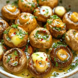 To make roasted garlic butter mushrooms, you'll need some simple yet flavorful ingredients. Here’s the list I recommend: - 500g baby bella mushrooms - 4 tablespoons unsalted butter - 1 whole bulb of garlic - 2 tablespoons fresh parsley - 1 tablespoon fresh thyme leaves - 1 teaspoon crushed red pepper flakes (optional) - Salt and pepper to taste - Zest of 1 lemon Each ingredient plays a role in creating that rich, savory taste. The baby bella mushrooms bring a nice earthiness. The butter and garlic combine to create a creamy, aromatic sauce. Fresh herbs like parsley and thyme add brightness. Lemon zest gives a pop of freshness that balances the dish. When I prepare this, I love to focus on quality. Fresh herbs and good-quality butter make a big difference. Sourcing your ingredients sustainably not only helps the planet but also boosts flavor. For a detailed guide on how to combine these ingredients, check the Full Recipe. - Preheat your oven to 400°F (200°C). - In a medium saucepan, melt 4 tablespoons of unsalted butter over low heat. Add 1 whole bulb of peeled garlic cloves. Let them simmer for about 10 minutes. This will soften the garlic and blend its flavor into the butter nicely. - In a large bowl, mix 500g of cleaned baby bella mushrooms with the garlic butter. - Add 2 tablespoons of finely chopped fresh parsley, 1 tablespoon of fresh thyme leaves, and 1 teaspoon of crushed red pepper flakes if you like heat. - Season with salt, pepper, and the zest of 1 lemon. Toss everything gently to coat each mushroom well. - Line a baking sheet with parchment paper. Spread the mushroom mixture evenly over the sheet. - Roast the mushrooms in your preheated oven for 25 to 30 minutes. Stir them halfway through to ensure even cooking. The mushrooms should be tender and golden brown when done. For the full recipe, check out the Garlic Bliss Roasted Mushrooms section. To get the best garlic flavor, simmer the garlic in butter for about 10 minutes. This step softens the garlic and lets its taste infuse into the butter. If you like a stronger garlic taste, you can add more cloves. Just be careful, too much can overpower the dish. Look for mushrooms that are golden brown and tender to know they are done. If they are soggy, it might be because they sat in too much liquid. To avoid that, dry the mushrooms well before cooking. Make sure to spread them in a single layer on the baking sheet, so they roast nicely. For an elegant finish, serve the roasted mushrooms in a shallow bowl. Drizzle any leftover garlic butter from the baking sheet over the top. Garnish with chopped parsley and a sprinkle of lemon zest for a bright touch. This makes the dish not only tasty but also beautiful to look at. {{image_4}} You can change up the herbs for new tastes. Try using fresh rosemary or dill. Both herbs add unique flavors. Rosemary brings a woodsy note, while dill adds a fresh twist. Mix and match herbs to find your favorite combo. Want to make this dish heartier? You can add cooked chicken or shrimp. Simply toss them in with the mushrooms before roasting. For a vegetarian option, try chickpeas or tofu. These proteins soak up garlic butter flavor well. To add some heat, sprinkle in chili powder or a splash of sriracha. This will kick up the flavor. If you prefer a milder taste, skip the spices or use less. Adjusting spice levels helps suit everyone’s palate. Try these variations to make roasted garlic butter mushrooms your own. For the full recipe, check the section above! To keep your roasted garlic butter mushrooms fresh, store them in an airtight container. This helps lock in flavors and moisture. Let the mushrooms cool before sealing them. You can keep them in the fridge for up to three days. After that, they may lose their taste and texture. When reheating, the oven is best. It helps keep the mushrooms crisp. Preheat your oven to 350°F (175°C). Place the mushrooms on a baking sheet and heat for about 10 minutes. This way, they stay tasty and warm. If you need a quick fix, use the microwave. Place the mushrooms in a microwave-safe dish. Cover them to avoid drying out. Heat for 1-2 minutes, checking often. Just remember, they might lose some texture this way. For the best flavor and texture, always reheat gently. Avoid high heat, as it can make them soggy. Enjoy your delicious leftovers! You can find the full recipe for garlic bliss roasted mushrooms to make a fresh batch anytime. Yes, you can use different types of mushrooms. Portobello and shiitake mushrooms are great options. Portobello mushrooms have a meaty texture, which adds depth to the dish. Shiitake mushrooms offer a rich, earthy flavor. Try mixing different mushrooms for a unique taste experience. Absolutely! To make this dish vegan, use vegan butter instead of regular butter. Look for brands that melt well. For garlic, you can still use fresh garlic or try roasted garlic for a sweeter taste. These swaps keep the dish flavorful while meeting vegan needs. You can enhance the flavor by adding more herbs or spices. Fresh basil or oregano can work well. For a bolder taste, try adding balsamic vinegar or soy sauce. Marinating the mushrooms before roasting will also help. Let them soak in the garlic butter mix for at least 30 minutes. This allows the flavors to penetrate deeper into the mushrooms. This blog post showed you how to make delicious garlic butter roasted mushrooms. We covered the key ingredients, simple steps, and helpful tips for perfecting your dish. Remember to check the mushrooms for doneness and adjust flavors to your liking. You can even add proteins or swap herbs for a new twist. Keep your leftovers fresh and enjoy experimenting with different flavors. These mushrooms will surely impress at any meal. Happy cooking!