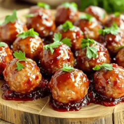 - 1 lb ground turkey or beef - 1 cup seasoned breadcrumbs - 1/4 cup grated Parmesan cheese - 1/4 cup finely chopped onion - 2 cloves garlic, minced - 1 teaspoon dried thyme - 1/2 teaspoon salt - 1/4 teaspoon black pepper - 1 cup cranberry sauce (store-bought or homemade) - 1 tablespoon soy sauce - 1 tablespoon honey - 1 teaspoon Dijon mustard - Fresh parsley, chopped (for garnish) To make these tasty meatballs, start with the meat. You can use either ground turkey or beef. This choice makes a big difference in flavor. I love using turkey for a lighter option. Then, mix in seasoned breadcrumbs. This helps bind the meatballs and adds flavor. Grated Parmesan cheese gives a nice salty kick. The chopped onion and minced garlic add great taste and aroma. Now, it’s time for seasoning. Dried thyme works wonders here. It brings warmth and depth to the dish. Add salt and black pepper to enhance the flavors. Next, let’s talk about the cranberry sauce. You can use store-bought or homemade. The sauce adds sweetness and tang. Mixing it with soy sauce, honey, and Dijon mustard creates a rich glaze. This makes the meatballs extra special. Finally, don’t forget to garnish with fresh parsley. It adds color and a fresh taste. Enjoy cooking these meatballs! - Preheat the oven to 400°F (200°C). - Prepare the baking sheet with parchment paper. These steps are key for a smooth start. Preheating the oven ensures even cooking. The parchment paper helps the meatballs not stick. - Combine ingredients in a large mixing bowl. - Shape the mixture into 1-inch meatballs. In a big bowl, mix your ground turkey or beef with the breadcrumbs, Parmesan cheese, onion, garlic, egg, thyme, salt, and black pepper. Use your hands to mix until smooth. Then, roll the mixture into 1-inch meatballs. Make them even so they cook well. - Bake for 20-25 minutes. - Check the internal temperature of 165°F (74°C). Place the meatballs on the baking sheet. Bake them for 20 to 25 minutes. This will make them golden brown and tasty. Use a meat thermometer to check that each meatball reaches 165°F (74°C) for safe eating. - Mix cranberry sauce, soy sauce, honey, and Dijon mustard. - Heat in a small saucepan over medium heat. While the meatballs bake, make the glaze. In a small pot, combine the cranberry sauce, soy sauce, honey, and Dijon mustard. Heat it over medium heat. Stir often until everything is warm and mixed well. This glaze adds a sweet and tangy kick to your meatballs. - Use fresh herbs like parsley or thyme for added flavor. They brighten the dish. - Don’t overmix the meatball mixture. This keeps them tender and juicy. - Serve as an appetizer with toothpicks. They are easy to grab and enjoy. - Pair with rice or steamed green beans. These sides add color and nutrition. - Drizzle extra glaze on top for aesthetic appeal. It makes the dish look fancy. - Garnish with freshly chopped parsley. This adds a nice green touch and freshness. {{image_4}} You can switch up the meat in your meatballs. Use ground chicken or pork instead of turkey or beef. This change gives a different flavor. You can also try different breadcrumb options. Panko breadcrumbs add a nice crunch. Want more texture? Add chopped cranberries to the meatball mix. This makes each bite exciting. You can also play with spices. Cumin or paprika can give your meatballs a fun kick. If you want a different way to cook, try the stovetop. Just heat a skillet and cook the meatballs until brown. You can also slow-cook them in a crockpot. This method makes them super tender and juicy. Store any leftover cranberry sauce meatballs in an airtight container. This keeps them fresh and safe to eat. You can keep them in the refrigerator for up to 3 days. Make sure to let them cool before storing. This helps to avoid condensation that could make them soggy. You can freeze meatballs before or after cooking. If you freeze them before, shape the meatballs and place them on a baking sheet. Once they are frozen solid, transfer them to a freezer bag. This helps save space. If you freeze them after cooking, let them cool first. When you're ready to eat, you can thaw them in the refrigerator. This will help them heat evenly. To reheat, use the oven for the best texture. Preheat the oven to 350°F (175°C). Place the meatballs on a baking sheet and heat for about 15 minutes. This keeps them nice and juicy. If you're in a hurry, you can use the microwave. Place them in a microwave-safe dish and cover with a damp paper towel. Heat in short bursts until warmed through. You can serve cranberry sauce meatballs with rice, mashed potatoes, or crunchy vegetables. Each option pairs well with the sweet and tangy meatballs. Rice soaks up the sauce nicely, while mashed potatoes offer a creamy balance. Crunchy veggies add a refreshing crunch. Yes, you can prepare cranberry sauce meatballs in advance. This makes meal prep easier. Just store them in the fridge until you are ready to bake. You can also freeze them for longer storage. To know when the meatballs are done, check their internal temperature. They should reach 165°F (74°C). Use a meat thermometer to confirm. This ensures they are safe to eat and fully cooked. Absolutely! Homemade cranberry sauce can enhance the flavor of the meatballs. You can control the sweetness and tartness. Plus, it adds a personal touch to your dish. Yes, you can make these meatballs gluten-free. Just use gluten-free breadcrumbs instead of regular ones. This way, you can enjoy the recipe without gluten. Leftovers can last up to 3 days in the fridge. Store them in an airtight container to keep them fresh. Reheat them for a quick meal or snack. For the complete detailed recipe and cooking steps, refer to the 'Cranberry Delight Meatballs' recipe listed above. This blog post covered the best ways to make delicious cranberry sauce meatballs. We discussed key ingredients, cooking methods, and even variations to try. You learned how to enhance flavor and store leftovers. With simple steps, you can whip up this tasty dish for any occasion. Enjoy the rich flavors and fun textures that make these meatballs a hit. Don't hesitate to share your experience with friends and family. Your next meal can be both easy and delicious!