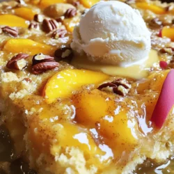 For this recipe, you can use fresh or canned peaches. If you choose fresh peaches, peel and slice about 4 cups. If using canned peaches, make sure to drain them well. Fresh peaches give a bright flavor, while canned peaches save time. Both options work well. You need 1 cup of granulated sugar to sweeten the peaches. Add 1 teaspoon of ground cinnamon for a hint of warmth and spice. This mix brings out the natural flavors of the peaches and adds a cozy touch. The sugar and cinnamon create a lovely balance in the dish. A box of yellow cake mix serves as the base of this dump cake. This mix makes it quick and easy to prepare. Just sprinkle it evenly over the peach mixture without mixing. It creates a nice layer that bakes into a soft, sweet crust. The cake mix gives the dessert its structure and sweetness. First, set your oven to 350°F (175°C). Preheating the oven is key. It helps bake the cake evenly. Your dump cake will turn out just right when the oven is hot. In a big bowl, mix 4 cups of fresh or canned peaches with 1 cup of sugar, 1 teaspoon of cinnamon, and 1 teaspoon of vanilla extract. Toss these together gently. Make sure the peaches are coated well. This mix gives your cake a sweet and spicy flavor. Pour the peach mix into a greased 9x13 inch baking dish. Spread it out evenly. Next, take a box of yellow cake mix and sprinkle it over the peaches. Do not stir! This keeps layers separate and makes the cake light. Now, drizzle 1 cup of melted unsalted butter over the cake mix. This adds moisture and flavor. If you want, add 1/2 cup of chopped nuts on top for some crunch. Finally, bake your cake for 40-45 minutes. It should look golden brown and bubbly when done. Let it cool for 10 minutes before serving. Enjoy your tasty peach cobbler dump cake! To get the best texture in your peach cobbler dump cake, avoid mixing the layers. After adding the peaches, just sprinkle the cake mix on top. This keeps the cake light and fluffy. Drizzle the melted butter evenly over the cake mix. It helps create a crispy top. Bake it until golden brown and bubbly. Your kitchen will smell amazing! Serve your dump cake warm in bowls. Top it with a scoop of vanilla ice cream or whipped cream. This cool treat contrasts nicely with the warm cake. You can also add a pinch of cinnamon or some chopped nuts on top. This adds a fun twist and makes it look pretty. For extra flavor, try adding fresh herbs like mint. You can also mix in some almond extract with the vanilla. This gives the cake a unique taste. If you want to switch things up, think about adding some berries or other fruits. They can make the dump cake even more delicious! {{image_4}} You can swap peaches with other fruits. Try using fresh or canned cherries, blueberries, or apples. Each fruit gives a new taste. If you pick apples, use a bit more sugar. For berries, you may want to skip the sugar. This way, you keep the cake sweet and balanced. For gluten-free options, use gluten-free cake mix. Many brands offer easy swaps. You can also use almond flour or coconut flour. If you want it dairy-free, choose a dairy-free butter or oil. These swaps keep the cake tasty and safe for all eaters. If you need a nut-free cake, simply skip the nuts. The cake will still taste great. You can add a bit of extra cinnamon for flavor. If you want more crunch, consider using crushed cookies or cereal on top. This keeps the texture fun without nuts. To keep your peach cobbler dump cake fresh, store it in the fridge. Use an airtight container to prevent it from drying out. If you leave it uncovered, it will become hard. It’s best to eat it within 3 to 5 days for the best taste. You can also freeze leftovers if you want to save some for later. First, let it cool completely. Then, wrap it tightly in plastic wrap. Place it in a freezer-safe bag or container. It can last for up to 3 months in the freezer. When you're ready to enjoy it, just take it out and thaw it in the fridge overnight. To reheat your peach cobbler dump cake, you have a few options. For the best results, use the oven. Preheat it to 350°F (175°C). Place the cake in an oven-safe dish and cover it with foil. Heat for about 15 to 20 minutes. If you're short on time, you can use the microwave. Heat it in short bursts of 30 seconds until warm. Enjoy it with a scoop of ice cream or whipped cream for a treat! A dump cake is a simple dessert. You layer fruit at the bottom of a dish. Then, you sprinkle cake mix on top. Finally, you pour melted butter over everything. The cake bakes up soft and sweet. It is easy and fun to make, perfect for all skill levels. You can use any fruit you like with this method. Yes, you can prepare the peach mixture ahead of time. Just place it in the fridge until you are ready to bake. You should not add the cake mix or butter until baking. This keeps the cake fresh and fluffy. Your dump cake is done when the top is golden brown. It should also be bubbly around the edges. This usually takes about 40 to 45 minutes in the oven. You can check it by inserting a toothpick in the center. If it comes out clean, your cake is ready. Let it cool for about 10 minutes before serving. This blog post covered how to make a delicious dump cake with peaches. We discussed using fresh or canned peaches, sugar, cinnamon, and yellow cake mix. I shared step-by-step instructions for preparation and tips for perfect texture and serving. Variations like fruit swaps and dietary changes were also included. Lastly, I provided essential storage tips and answered common questions. Making a dump cake is simple and fun. You can enjoy it today or save it for later. Happy baking!
