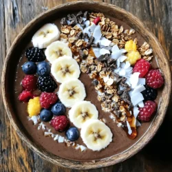 To make a delicious High-Protein Mocha Smoothie Bowl, gather these ingredients: - 1 cup unsweetened almond milk - 1 frozen banana - 1 scoop chocolate protein powder - 2 tablespoons cold brew coffee - 1 tablespoon unsweetened cocoa powder - 1 tablespoon almond butter - 1 tablespoon chia seeds - 1 teaspoon honey or maple syrup (optional, for sweetness) These ingredients create a rich and creamy base. The frozen banana adds natural sweetness and creaminess. The chocolate protein powder gives a protein boost and chocolate flavor, while cold brew coffee adds a nice kick. Cocoa powder deepens the chocolate taste. Almond butter brings healthy fats, and chia seeds add fiber and texture. You can use honey or maple syrup if you want it sweeter. Choosing the right toppings makes your smoothie bowl even better. Here are some great options: - Sliced banana - Granola - Cacao nibs - Coconut flakes - Mixed berries These toppings add crunch, flavor, and color. Sliced banana enhances the banana taste. Granola gives a nice crisp texture. Cacao nibs add a rich chocolate crunch. Coconut flakes offer a tropical twist, and mixed berries provide a burst of freshness. Feel free to mix and match toppings based on your taste! To start, gather your ingredients. You will need: - 1 cup unsweetened almond milk - 1 frozen banana - 1 scoop chocolate protein powder - 2 tablespoons cold brew coffee - 1 tablespoon unsweetened cocoa powder - 1 tablespoon almond butter - 1 tablespoon chia seeds - 1 teaspoon honey or maple syrup (optional) Combine all these ingredients in your blender. Using a frozen banana is key. It makes your smoothie thick and creamy. Fresh bananas won't give you the same texture. Plus, frozen bananas add a nice chill to your bowl. Now, let's blend! Set your blender to high speed. Blend for about 1-2 minutes. You want a smooth and creamy texture. If you see bits of banana or protein powder, stop and scrape down the sides. Then, blend again until it’s perfect. If your mixture is too thick, add a splash of almond milk to help it blend. Once your smoothie is blended, it’s time to serve. Pour the mixture into a deep bowl. This gives it a nice look. Now, let’s talk toppings! I like to arrange my toppings for a colorful and fun display. You can use: - Sliced banana - A handful of granola - Cacao nibs - Coconut flakes - Mixed berries Take your time to make it pretty. A well-arranged bowl is not just tasty; it's also fun to eat. Grab a spoon and enjoy your high-protein mocha smoothie bowl right away! You can boost your smoothie bowl's health with great ingredients. Consider adding spinach or kale. These greens blend well and add vitamins. You can also use hemp seeds for extra protein. They have a nutty flavor and mix easily. If you want fiber, try adding oats. This will make your bowl more filling. If you want less sugar, try using stevia or monk fruit. These sweeteners keep the taste sweet without adding calories. You can also enhance flavors with spices. A pinch of cinnamon or nutmeg adds warmth. For a richer taste, try vanilla extract or a dash of espresso powder. These will elevate your smoothie bowl. A good blender makes a big difference. For smooth results, use a high-speed blender. Brands like Vitamix or Blendtec are great choices. They can blend tough ingredients like frozen fruit and seeds. If you have a lower-powered blender, blend in small batches. This will help avoid any chunks in your smoothie. {{image_4}} You can switch up the protein powder for more fun. Try vanilla or even peanut butter protein. Each choice will change the taste. If you want to add seasonal fruits, think about berries in summer or apples in fall. These fruits not only add flavor but also extra nutrients. If you need vegan options, use plant-based protein powder. Almond milk is already vegan, so you’re good there. For gluten-free choices, ensure your toppings are gluten-free. If you have nut allergies, skip almond butter. You can use sunflower seed butter instead. This swaps out the nuts while keeping it creamy. You can pair your mocha smoothie bowl with other bowls for a fun breakfast. Try a berry smoothie bowl or a green smoothie bowl. Mixing flavors makes breakfast exciting and colorful. Don’t be afraid to get creative with textures and tastes! To keep your smoothie bowl fresh, store the base in the fridge. Place it in an airtight container. It lasts about 1-2 days. If you add toppings, store them separately. This keeps them crunchy and fresh. Meal prep makes life easier. You can blend the smoothie base and store it. Freeze the base in portions. Use freezer-safe jars or silicone bags. They save space and prevent freezer burn. Label the containers with the date to track freshness. When you want to enjoy your leftovers, take them out of the freezer. Thaw it in the fridge overnight. If you’re in a hurry, use the microwave. Heat it in short bursts to avoid overheating. Stir well after heating. You can add fresh toppings before serving. Enjoy your tasty, high-protein mocha smoothie bowl! This smoothie bowl packs a punch! It has around 350 calories per serving. Here's a quick breakdown: - Protein: About 25 grams - Carbohydrates: Roughly 45 grams - Fat: Approximately 10 grams - Fiber: About 8 grams The protein comes mainly from the chocolate protein powder and almond butter. The banana and chia seeds add fiber and healthy carbs. Yes, you can! If you want to swap almond milk, here are some tasty options: - Soy milk: High in protein - Oat milk: Creamy and naturally sweet - Coconut milk: Adds a rich flavor - Cow's milk: Traditional choice with more protein Choose what you like best for your smoothie bowl! Absolutely! Meal prepping this smoothie bowl is easy. Here are some best practices: - Make the base ahead: Blend the ingredients and store in the fridge for up to 2 days. - Prep toppings separately: Keep toppings in small containers to stay fresh. - Assemble when ready: Pour the base into a bowl and add toppings just before eating. This way, you’ll enjoy a fresh and delicious meal any time! Your high-protein mocha smoothie bowl is easy to make and packed with nutrients. We covered key ingredients, topped it off with some delicious options, and explored many fun ways to mix it up. Remember, you can customize flavors and adjust the sweetness to fit your taste. Prepare in advance for a quick meal, and enjoy the smooth, creamy texture. This smoothie bowl is a great addition to your diet anytime you need a nutritious boost. Savor the simple joy of creating and enjoying a healthy treat!