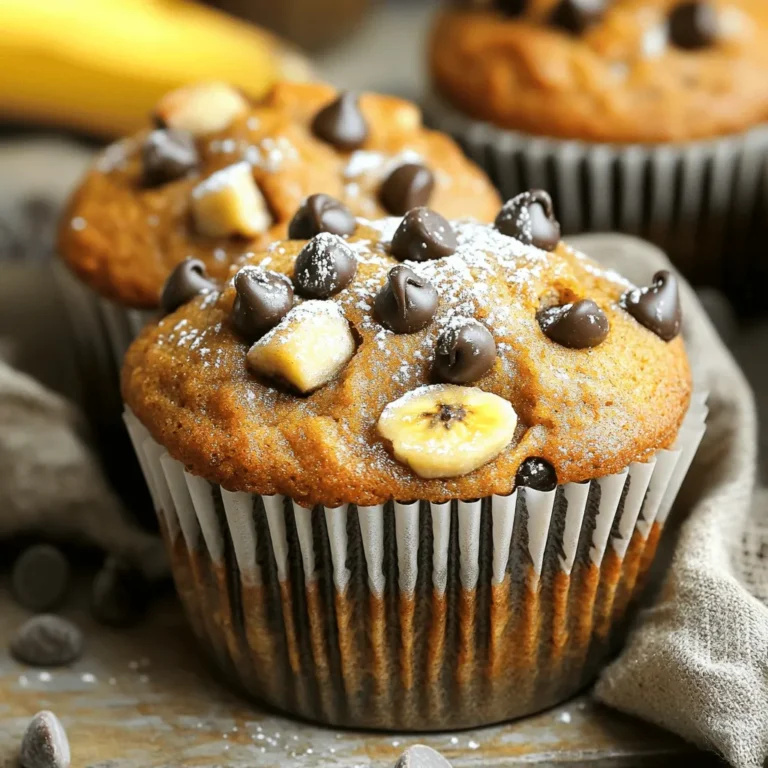 The main ingredients in these muffins bring flavor and health. Here are the key players: - 2 ripe bananas, thoroughly mashed - 1/2 cup creamy almond butter - 1/4 cup natural honey or pure maple syrup - 2 large eggs, at room temperature - 1 teaspoon pure vanilla extract - 1 teaspoon baking soda - 1/2 teaspoon baking powder - 1/2 teaspoon ground cinnamon - 1 1/2 cups whole wheat flour - 1/4 teaspoon fine sea salt Ripe bananas provide natural sweetness and moisture. Almond butter adds creaminess and nutty flavor. Honey or maple syrup gives an extra touch of sweetness. The eggs bind everything together, while baking soda and baking powder help the muffins rise. You can customize your muffins with these fun add-ins: - 1/2 cup chopped walnuts (optional, for crunch) - 1/4 cup dark chocolate chips (optional, for sweetness) Adding walnuts brings a nice crunch. Dark chocolate chips add a sweet surprise that pairs well with bananas. You can mix and match these options to suit your taste. Feel free to experiment if you need to swap ingredients: - Use peanut butter instead of almond butter for a different flavor. - Try different sweeteners like agave syrup or coconut sugar. - Substitute flax eggs for a vegan option. Just mix 1 tablespoon of ground flaxseed with 2.5 tablespoons of water and let it sit for 5 minutes. These substitutions help make the recipe work for your needs while keeping it tasty. Adjusting ingredients can lead to new favorites! Start by gathering your ingredients. You need: - 2 ripe bananas, thoroughly mashed - 1/2 cup creamy almond butter - 1/4 cup natural honey or pure maple syrup - 2 large eggs, at room temperature - 1 teaspoon pure vanilla extract - 1 teaspoon baking soda - 1/2 teaspoon baking powder - 1/2 teaspoon ground cinnamon - 1 1/2 cups whole wheat flour - 1/4 teaspoon fine sea salt - 1/2 cup chopped walnuts (optional) - 1/4 cup dark chocolate chips (optional) Preheat your oven to 350°F (175°C). Line a muffin tin with paper liners. This prevents sticking and makes for easy cleanup. In a large mixing bowl, combine the mashed bananas with the almond butter. Mix them until smooth. Next, add the honey or maple syrup, eggs, and vanilla. Whisk these ingredients until they blend well and become creamy. In another bowl, whisk the dry ingredients together. Combine the whole wheat flour, baking soda, baking powder, cinnamon, and sea salt. Mix these until they are evenly combined. Now, gently fold the dry ingredients into the banana mixture. Use a spatula or wooden spoon to stir until just combined. It is fine if you see a few lumps; do not overmix. If you want extra texture, fold in the walnuts and chocolate chips. Spoon the batter into each muffin cup, filling them about two-thirds full. Place the muffin tin in your preheated oven. Bake for 18-20 minutes, or until a toothpick inserted in the center comes out clean. When the muffins are done, let them cool in the tin for about 5 minutes. After that, carefully transfer them to a wire rack to cool completely. Enjoy the warm aroma as they cool! To get soft and fluffy muffins, start with ripe bananas. They add moisture and sweetness. Use creamy almond butter for richness and flavor. Avoid overmixing your batter. Stir until just combined, leaving some lumps. This keeps the muffins light. Bake at 350°F for 18-20 minutes. Keep an eye on them. Use a toothpick to check for doneness. The toothpick should come out clean. Let the muffins cool completely on a wire rack. This prevents sogginess. Store them in an airtight container. They stay fresh for about three days at room temperature. If you want to keep them longer, freeze them. Wrap each muffin in plastic wrap and place in a freezer bag. They can last up to three months in the freezer. Serve these muffins warm for the best taste. A light dusting of powdered sugar makes them pretty. You can also drizzle extra almond butter on top. These muffins pair well with coffee or tea. They make a great breakfast or snack. Consider adding fresh fruit on the side for extra flavor. {{image_4}} You can easily make these muffins gluten-free. Use almond flour or a gluten-free flour blend. Both options give your muffins a soft texture. The taste will remain rich and delicious. Just make sure the baking soda and baking powder are gluten-free. To make vegan almond butter banana muffins, swap the eggs for flax eggs. Mix one tablespoon of flaxseed meal with three tablespoons of water. Let it sit for five minutes. This will create a perfect binder for your muffins. You can also use maple syrup instead of honey for sweetness. You can customize the flavor of your muffins. Try adding spices like nutmeg or ginger for warmth. You can also mix in fruit like blueberries or chopped apples for a fruity twist. Want some crunch? Add chopped walnuts or pecans. For sweetness, toss in dark chocolate chips. Each of these options enhances the muffins and makes them unique. To keep your almond butter banana muffins fresh, store them in an airtight container. Place a piece of parchment paper between layers to avoid sticking. You can keep them at room temperature for up to three days. If you want them to last longer, refrigerate them. Just remember to let them come to room temperature before enjoying. Freezing these muffins is easy and effective. Wrap each muffin tightly in plastic wrap. Then, place them in a freezer-safe bag or container. They can stay frozen for up to three months. To reheat, simply take one out and microwave it for about 20 seconds. You can also warm them in the oven at 350°F for about 10 minutes. This will help keep the muffins soft and fluffy. Baked almond butter banana muffins can last about three days at room temperature. If kept in the fridge, they can last up to a week. However, for the best taste and texture, enjoy them fresh. If you freeze them, remember to use them within three months for the best flavor. Yes, you can use other nut butters. Peanut butter works well and adds a nice taste. Cashew butter is creamy and mild, making it a great choice too. Just keep in mind that different nut butters may change the flavor and texture a bit. If you want to skip eggs, try using flaxseed meal. Mix 1 tablespoon of flaxseed meal with 2.5 tablespoons of water. Let it sit for 5 minutes to thicken. You could also use 1/4 cup of unsweetened applesauce or mashed banana as a replacement. These options keep your muffins soft and moist. To check if the muffins are done, use a toothpick. Insert it into the center of a muffin. If it comes out clean, the muffins are ready. They usually take 18 to 20 minutes to bake. Keep an eye on them to avoid overbaking. Yes, you can make these muffins ahead of time! Bake them, then let them cool completely. Store them in an airtight container at room temperature for up to three days. You can also freeze them for up to three months. Just thaw them before serving. We explored how to make delightful almond butter banana muffins. You learned about key ingredients and optional add-ins to boost flavor. We covered step-by-step baking, tips for perfect texture, and storage tips for freshness. You can even adapt this recipe for gluten-free or vegan diets. In short, these muffins are tasty and easy. Enjoy making them for breakfast or snacks!