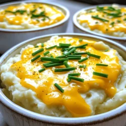 - 1 large head of cauliflower, chopped into florets - 3 cloves garlic, finely minced - 1 cup sharp cheddar cheese, shredded - 1/4 cup cream cheese, at room temperature - 1/4 cup unsalted butter - 1/4 cup milk (add more if needed for desired creaminess) - Salt and black pepper, to taste - Fresh chives or parsley, chopped, for garnish These main ingredients create a wonderful blend of flavors. The cauliflower serves as the base. Garlic adds depth and aroma. The cheeses give that rich, cheesy finish. Cream cheese makes the mash smooth and creamy. Butter provides a rich mouthfeel. Milk adjusts the texture to your liking. Finally, salt and pepper enhance all the flavors. Chives or parsley add a fresh touch. - Alternate cheese options - Additional seasonings For cheese, you can try different types. Gruyère or mozzarella can add unique flavors. You can also mix cheeses for a richer taste. For seasonings, consider adding garlic powder or onion powder. You can also use smoked paprika for a twist. Experiment with these options to find your favorite mix. 1. Boiling cauliflower Start by filling a large pot with water. Add a generous amount of salt to the water. Bring the water to a rolling boil. Once boiling, add the chopped cauliflower florets. Cook them for about 10 to 12 minutes. You want them tender enough to pierce with a fork. 2. Sautéing garlic While the cauliflower cooks, grab a small saucepan. Place it over medium heat. Add the unsalted butter and let it melt. Once melted, add the minced garlic. Sauté it for 1 to 2 minutes. Stir often until the garlic is fragrant and golden. Take care not to brown the garlic. Remove the saucepan from heat and set it aside. 1. Combining ingredients After your cauliflower is done cooking, drain it in a colander. Transfer the drained florets to a large mixing bowl. Add the sautéed garlic and melted butter to the bowl. Also include the softened cream cheese, shredded cheddar cheese, and milk. Season the mixture with salt and black pepper to taste. 2. Achieving desired consistency Now it’s time to mash! Use a potato masher for a chunky texture. If you want it super smooth, use an immersion blender. Mash the mixture until it reaches your favorite consistency. If it seems too thick, add more milk for creaminess. Adjust the seasoning with salt and pepper as needed. 1. Keeping warm before serving Once everything is well mixed and creamy, return the mashed cauliflower to the original pot. Keep it warm on low heat while you prepare to serve it. 2. Plating suggestions To plate the dish, spoon generous portions into bowls. Finish with a sprinkle of chopped fresh chives or parsley. This adds a pop of color and extra flavor to your dish. Enjoy your cheesy garlic mashed cauliflower! To make your cheesy garlic mashed cauliflower super creamy, start by adjusting the milk quantity. Use 1/4 cup of milk as a base. If you want it creamier, add more milk a little at a time. Mix it well after each addition. This lets you control the texture. Choosing the right cheese is also key. Sharp cheddar adds a tangy flavor. You can try mozzarella for a milder taste. For a twist, use pepper jack for some heat. Adding herbs and spices can really boost the taste. Fresh chives or parsley brighten the dish. You could also mix in some garlic powder for extra garlic flavor. A pinch of nutmeg gives a warm touch, too. Customizing with extra ingredients can make this dish your own. Consider adding crispy bacon bits for crunch. You could also stir in some sautéed spinach for extra color and nutrients. For mashing, a potato masher works well for a chunky texture. If you prefer smooth cauliflower, an immersion blender does the job nicely. The best pot for boiling is a large, heavy-bottomed pot. This helps cook the cauliflower evenly. Make sure to use a colander for draining, as it allows excess water to escape easily. {{image_4}} You can add cooked bacon bits for a tasty twist. Start by frying bacon until it’s crispy, then chop it into small pieces. Mix these bits into your cheesy garlic mashed cauliflower. The salty and smoky flavor of bacon pairs well with the creamy cauliflower. This variation makes the dish even more hearty and satisfying. For a vegan version, swap out dairy ingredients. Use cashew cream or almond milk instead of cream and butter. Nutritional yeast can replace cheese, adding a cheesy flavor without dairy. This option keeps the dish rich while making it suitable for a plant-based diet. You won’t miss the dairy at all! If you like heat, spice it up! Add chopped jalapeños or red pepper flakes to the cauliflower while it cooks. This will give your mashed cauliflower a nice kick. You can also mix in some hot sauce before serving. The spicy flavor balances nicely with the creamy texture, making it a fun twist on the classic dish. To keep your cheesy garlic mashed cauliflower fresh, store it in an airtight container. Make sure to let it cool before sealing it. Place the container in the fridge. It will last up to three days. Always check for any signs of spoilage before eating. When you reheat this dish, you want to keep it creamy. The best way is to use a microwave. Add a splash of milk to the cauliflower before heating. Stir it a few times while warming. This will help maintain its smooth texture. If you prefer, you can also reheat it on the stove. Just warm it over low heat and stir often. If you want to freeze your cheesy garlic mashed cauliflower, first let it cool completely. Then, place it in a freezer-safe container. It can stay in the freezer for up to two months. When you’re ready to eat it, thaw it in the fridge overnight. Reheat it gently on the stove or in the microwave, adding a bit of milk for creaminess. The best cheese for cheesy garlic mashed cauliflower is sharp cheddar. Its strong flavor adds great taste. Other good options include: - Cream cheese for creaminess - Gruyère for a nutty flavor - Parmesan for a salty kick Each cheese brings its own twist to this dish. You can mix and match for even more flavor! Yes, you can prepare cheesy garlic mashed cauliflower ahead of time. Here are some tips: - Make the dish fully, then cool it down. - Store it in an airtight container in the fridge for up to three days. - Reheat it on low heat, adding a splash of milk to restore creaminess. This way, you can enjoy this comfort food without the last-minute rush. To make cheesy garlic mashed cauliflower dairy-free, try these options: - Use nutritional yeast instead of cheese for a cheesy taste. - Substitute cream cheese with cashew cream or vegan cream cheese. - Use almond or coconut milk instead of regular milk. These swaps keep the richness while making it dairy-free and delicious! This blog post covered how to make cheesy garlic mashed cauliflower from scratch. We looked at the key ingredients and preparation steps. You learned tips for perfect creaminess and flavor. We also explored fun variations and storage tips. Remember, you can customize this dish to fit your taste. Whether you prefer a vegan version or one loaded with bacon, there's a way for everyone to enjoy it. Happy cooking!