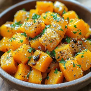 - 1 medium butternut squash, peeled and cut into 1-inch cubes - 4 cloves of garlic, finely minced - 2 tablespoons extra virgin olive oil - 1 cup freshly grated Parmesan cheese - 1 teaspoon dried thyme - 1 teaspoon sea salt - 1/2 teaspoon freshly ground black pepper - 1 tablespoon balsamic glaze (optional, for drizzling) - Fresh parsley, finely chopped (for garnish) If you want to switch things up, try these alternatives: - Cheese: Use feta or goat cheese for a tangy spin. - Oil: Substitute olive oil with avocado oil for a different flavor. - Herbs: Try rosemary or sage instead of thyme for a unique taste. - Sweetness: Add a pinch of brown sugar to enhance the flavor. Butternut squash is not only tasty but also good for you. Here are some benefits: - Rich in Vitamins: It has lots of Vitamin A, which helps your eyes. - High in Fiber: This helps with digestion and keeps you full. - Low in Calories: Great for those watching their weight. - Antioxidants: It has antioxidants that fight free radicals in your body. - Versatile: You can use it in many dishes, from soups to salads. Enjoy the tasty flavors and good health that roasted garlic Parmesan butternut squash brings! Start by preheating your oven to 400°F (200°C). This step is key for getting that perfect roast. Make sure your oven reaches the right temperature before you put the squash in. In a large bowl, combine the butternut squash cubes, minced garlic, olive oil, thyme, sea salt, and black pepper. Use your hands or a spatula to mix well. You want the squash pieces to be nicely coated with oil and seasonings. Next, spread the seasoned squash in a single layer on a baking sheet lined with parchment paper. Avoid overcrowding the squash. This ensures it roasts evenly and gets that nice golden color. Place the baking sheet in your preheated oven. Roast the squash for about 25-30 minutes. Halfway through, flip the pieces with a spatula. They should become tender and golden brown when done. When the squash is ready, take the baking sheet out of the oven. Sprinkle the grated Parmesan cheese over the squash. Make sure to spread it evenly for a great cheesy flavor. Put the baking sheet back in the oven for another 5-7 minutes. You want the cheese to melt and turn golden. Once done, drizzle balsamic glaze on top if you like. Finally, add a sprinkle of fresh parsley for color before serving. Enjoy your dish warm! To get the best roast, you need a hot oven. Preheat it to 400°F (200°C). This heat helps the squash cook evenly and caramelize well. Cut your butternut squash into 1-inch cubes. This size allows them to cook perfectly. They will be tender in the center and crispy on the outside. Flip the squash halfway through cooking. This step makes sure every piece gets golden brown. When you spread the squash on the baking sheet, give them space. Overcrowding can lead to steaming instead of roasting. If the squash pieces are too close, they will not brown well. Use two baking sheets if needed. This way, the heat can reach every piece. You want each cube to be its own little flavor bomb! Seasoning is key to a tasty dish. Use fresh garlic for a strong flavor. The olive oil helps the spices stick and makes the squash crisp. Don’t forget thyme, sea salt, and black pepper. They add depth to your dish. If you like, drizzle balsamic glaze on top at the end. It gives a sweet and tangy touch to the savory squash. {{image_4}} You can make this dish vegan easily. Instead of Parmesan cheese, use nutritional yeast. It gives a cheesy flavor. You can also try vegan cheese. It melts well and adds creaminess. Just follow the same steps in the recipe. You will still enjoy a great taste, and it is plant-based! Feel free to mix in other veggies. Carrots, Brussels sprouts, or sweet potatoes work great. Cut them to the same size as the butternut squash. This way, they roast evenly. Just toss them with the same garlic and olive oil mix. Each veggie brings its own flavor, making the dish even better. You can boost the taste with more spices. Try adding smoked paprika for a smoky flavor. A pinch of cayenne pepper adds heat, too. For herbs, rosemary or sage pairs well with squash. Mix and match to find your favorite combos. Don’t be afraid to experiment! Each change makes the dish unique. Once you finish your meal, let the roasted butternut squash cool down. Place any leftovers in an airtight container. Refrigerate them for up to three days. This way, you keep the flavors fresh and tasty. When you're ready to enjoy the leftovers, preheat your oven to 350°F (175°C). Spread the squash on a baking sheet. Heat for about 15-20 minutes. This method helps to keep the squash crispy on the outside and warm inside. If you prefer, you can use a microwave. Just heat for 1-2 minutes, but the texture may change. If you want to save the squash for later, freezing works well. First, let the squash cool completely. Spread it out on a baking sheet in a single layer. Freeze for about an hour. Once frozen, transfer the pieces to a freezer bag. Remove as much air as you can. You can keep it in the freezer for up to three months. When you’re ready to eat, thaw it in the fridge overnight before reheating. The best way to cut butternut squash starts with proper tools. Use a sharp knife and a sturdy cutting board. First, cut off both ends of the squash. This helps it stand steady. Next, peel the skin using a vegetable peeler. After peeling, cut the squash in half lengthwise. Remove the seeds with a spoon. Finally, cut each half into 1-inch cubes. This size helps it cook evenly. Yes, you can use pre-cut butternut squash. It saves time and effort. Many grocery stores offer pre-cut squash in the produce section. Just ensure that it is fresh and not overly soft. Pre-cut squash is a great option when you want a quick meal. You can skip the peeling and cutting steps, making cooking easier. Roasted garlic parmesan butternut squash pairs well with many dishes. Here are a few ideas: - Grilled chicken: The flavors complement each other nicely. - Quinoa or rice: These grains add a nice texture and balance. - Leafy greens: A salad with spinach or arugula adds freshness. - Pasta: Toss with your favorite pasta for a hearty meal. - Steak or pork: The richness works well with meats. Get creative and mix and match your favorite dishes! In this article, we explored butternut squash from ingredients to storage tips. We covered how to choose the right ingredients and shared step-by-step instructions for roasting. I provided ways to mix flavors and suggestions for variations, like a vegan option. Remember, roasting enhances taste and texture. Enjoy experimenting with this healthy and versatile squash. It can bring joy to your meals! Keep sharing your cooking adventures.