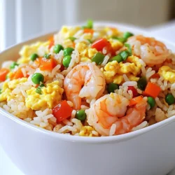 - 1 cup sushi rice (or jasmine rice) - 1 lb shrimp, peeled and deveined - 4 cloves garlic, minced - 1 small onion, finely chopped - 1 red bell pepper, diced - 1 cup peas and carrots (fresh or frozen) - 3 tablespoons soy sauce - 1 tablespoon sriracha (adjust to taste for spiciness) - 2 eggs, lightly beaten - 2 tablespoons sesame oil - 2 green onions, chopped (for garnish) To make Spicy Garlic Shrimp Fried Rice, start with your main ingredients. Sushi or jasmine rice works best. I love using fresh shrimp; it gives the dish a nice taste. You need garlic and onion for flavor, along with red bell pepper and peas and carrots for color and crunch. Soy sauce adds saltiness, and sriracha gives it a spicy kick. The eggs make it rich, while sesame oil adds a touch of nuttiness. - Salt and pepper - Optional garnishes (green onions) For seasoning, simple salt and pepper do the trick. You can also add green onions on top for a fresh touch. This adds flavor and makes the dish look pretty. To make the best fried rice, start with sushi rice. Rinse it well under cold water. This removes extra starch. Keep rinsing until the water runs clear. Next, combine the rinsed rice with 2 cups of water in a medium pot. Bring it to a boil over medium-high heat. Once boiling, lower the heat to low and cover it tightly. Let it simmer for 15 minutes. After that, take it off the heat and leave it covered for 10 minutes. Finally, fluff the rice with a fork and set it aside. Now, let’s prepare the shrimp. Heat 1 tablespoon of sesame oil in a large skillet over medium-high heat. When the oil is hot, add 4 cloves of minced garlic. Sauté it for about 30 seconds until it is fragrant. Then, add 1 pound of peeled and deveined shrimp. Cook them for 2-3 minutes until they turn pink and opaque. Lightly season with salt and pepper. Once done, remove the shrimp from the skillet and keep them warm. In the same skillet, add the remaining tablespoon of sesame oil. Heat it over medium-high heat. Add 1 small finely chopped onion and 1 diced red bell pepper. Sauté for about 3-4 minutes until they are tender. After that, add 1 cup of peas and carrots. Cook for another 2 minutes until they are heated through. Next, push the veggies to one side of the skillet. Pour 2 lightly beaten eggs into the empty space. Let them cook without stirring until they start to set. Once they do, scramble the eggs and mix them with the vegetables. Now, it’s time to add the rice! Gently fold the fluffy rice into the skillet. Mix it well with the veggies and eggs. Pour 3 tablespoons of soy sauce and 1 tablespoon of sriracha over the mixture. Stir until everything is coated evenly and heated through. Taste it and adjust salt, pepper, or sriracha to your liking. Finally, return the cooked shrimp to the skillet. Stir everything together for another 1-2 minutes until the shrimp are heated. When serving, transfer the fried rice to a platter or bowls. Garnish with chopped green onions for a fresh touch. Enjoy this hot and flavorful meal! Using cold rice is key for great fried rice. Freshly cooked rice can be too sticky. Cold rice separates better and gives you that ideal fried texture. Prepare your rice a day ahead or chill leftovers. Adjust spice levels based on your taste. If you want more heat, add extra sriracha. For less spice, reduce the sriracha and add more soy sauce. Use a wok or a large skillet for best results. A wok heats evenly and helps fry the rice well. If you use a skillet, make sure it has a non-stick surface. Adjust the heat as you cook. Start at medium-high to sauté the garlic and shrimp. Lower the heat slightly when adding vegetables to avoid burning. Get creative with plating for a beautiful meal. Use a ring mold to shape the fried rice. This makes a nice round mound on the plate. Arrange the shrimp on top for a colorful look. Drizzle a bit of sriracha around the plate for added flair. Garnish with green onions for a fresh finish. {{image_4}} You can switch shrimp for other proteins. Chicken works well and cooks quickly. Tofu is a great choice for a vegetarian meal. Just make sure to press and cube the tofu first. This helps it absorb flavors better. You can also use cooked beef or pork if you like. To add more depth, consider using different sauces. Teriyaki or oyster sauce can add a sweet touch. You can also mix in spices like ginger or chili flakes for more heat. Feel free to add your favorite veggies too. Broccoli, snap peas, or mushrooms can make the dish even better. If you want a healthier option, try brown rice. It has more fiber and a nuttier taste. Cauliflower rice is another great choice. It makes the meal low-carb and light. For those with gluten issues, ensure your soy sauce is gluten-free. This way, everyone can enjoy this tasty dish. To keep your Spicy Garlic Shrimp Fried Rice fresh, store it in a proper container. Use an airtight container to keep out moisture and odors. This meal lasts about 3 to 4 days in the fridge. Always let it cool to room temperature before sealing it up. When you’re ready to eat, reheat your fried rice on the stove. Use a skillet over medium heat to warm it up evenly. Add a splash of water or soy sauce to avoid dryness. Stir often to prevent sticking. You can also use the microwave but be careful. Stir every minute to keep it from getting soggy. If you want to save some for later, freezing is a great choice. Portion the rice into freezer-safe bags or containers. Make sure to remove as much air as possible. It stays good for up to 2 months in the freezer. When you’re ready to eat, thaw it overnight in the fridge. Reheat it in a skillet or microwave, stirring well to ensure even heating. I suggest using sushi rice or jasmine rice. Both types give great texture. - Sushi Rice: This rice is sticky, which helps it hold together. It makes a nice base for fried rice. - Jasmine Rice: This rice is fluffy and has a lovely aroma. It also works well in fried rice. Both rice types are good, but I prefer sushi rice for its stickiness. Yes, you can meal prep this dish. It saves time on busy days. - Cook the Rice: You can cook the rice a day ahead. Store it in the fridge. - Prep the Shrimp and Veggies: You can chop and season shrimp and veggies in advance. Keep them in airtight containers. - Combine and Cook: When ready to eat, just mix and cook everything together. This way, you make a quick meal in no time. You can adjust the heat easily with sriracha and spices. - Sriracha: Start with one tablespoon. Add more for extra heat. - Other Spices: You can try adding chili flakes or hot sauce. Taste as you go to find your perfect level of spice. Absolutely! It stores well and reheats nicely. - Storage: Use airtight containers for leftovers. You can keep them in the fridge for up to three days. - Reheating: Microwave the fried rice until hot. Stir well to avoid sogginess. This dish makes a great meal batch, perfect for busy weeks. This guide covers making Spicy Garlic Shrimp Fried Rice, from ingredients to storage tips. You learned about the best rice, seasoning methods, and cooking techniques. I shared ways to personalize your dish using different proteins and vegetables. Storing and reheating leftovers ensures you enjoy this meal multiple times. Fried rice is simple yet delicious. With the right tips, it can be a delightful meal that fits your taste. Now, it’s time for you to try making this dish and enjoy it!