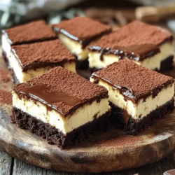 - 1/2 cup unsalted butter (1 stick) - 1 cup granulated sugar - 2 large eggs (room temperature) - 1 teaspoon vanilla extract - 1/3 cup unsweetened cocoa powder - 1/2 cup all-purpose flour - 1/4 teaspoon salt - 1/4 teaspoon baking powder - 16 oz cream cheese, softened (preferably at room temperature) - 1/2 cup granulated sugar - 2 large eggs (room temperature) - 1 tablespoon instant coffee granules - 1 teaspoon vanilla extract - 1/4 cup sour cream - 1/4 cup chocolate chips - 1 tablespoon brewed coffee The brownie layer needs butter, sugar, eggs, and cocoa powder. You want soft butter for easy mixing. The cheesecake layer is rich and creamy. Use softened cream cheese for a smooth texture. The optional topping adds extra flavor. It’s a great way to enhance the mocha taste. Make sure to have all these ingredients ready before you start. This helps keep everything organized and fun. You will love how these layers come together to create something so special! Start by preheating your oven to 350°F (175°C). Prepare a 9x9-inch baking pan by greasing it or lining it with parchment paper. Melt 1/2 cup of unsalted butter in a saucepan over low heat. Once it is melted, remove it from the heat. Stir in 1 cup of granulated sugar until well mixed. Add 2 large eggs, whisking them in one at a time. Then, mix in 1 teaspoon of vanilla extract. Sift in 1/3 cup of unsweetened cocoa powder, 1/2 cup of all-purpose flour, 1/4 teaspoon of salt, and 1/4 teaspoon of baking powder. Stir gently until just combined. Pour the brownie batter into your prepared pan and spread it evenly. Bake for about 20 minutes and let it cool slightly. In a large bowl, beat 16 oz of softened cream cheese with an electric mixer. Mix it until it is smooth and creamy. Gradually add 1/2 cup of granulated sugar while mixing on medium speed. This step ensures the sugar dissolves fully. Add 2 large eggs one at a time, mixing well after each. Now, add 1 tablespoon of instant coffee granules, 1 teaspoon of vanilla extract, and 1/4 cup of sour cream. Blend until smooth and free from lumps. Pour the cheesecake mixture over the cooled brownie layer. Use a spatula to spread it evenly across the brownies. Return the pan to your preheated oven. Bake for 25 to 30 minutes. The cheesecake should be set but still have a slight jiggle in the center. It will firm up more while it cools. After baking, take the pan out of the oven. While the bars are still warm, sprinkle 1/4 cup of chocolate chips on top. If you want a stronger mocha flavor, drizzle 1 tablespoon of brewed coffee over the chocolate chips. Let the bars cool to room temperature in the pan. For the best texture, move the bars to the refrigerator. Chill them for at least 4 hours or overnight. This will help the flavors meld perfectly. To get the best texture, use room temperature ingredients. This helps them blend well. For the brownie layer, do not overmix the batter. Mixing too much can make them tough. For the cheesecake, make sure the cream cheese is smooth before adding sugar. This keeps the mixture creamy. Chill the bars for at least four hours. This helps them set nicely. You will need a few simple tools. A 9x9-inch baking pan is key for even baking. Use parchment paper for easy removal. A mixing bowl and electric mixer make your work easier. A spatula helps spread the cheesecake layer evenly. A sharp knife is best for cutting the bars cleanly. Serve the bars on a pretty platter. Cut them into squares for easy serving. Drizzle warm chocolate sauce on top for extra flavor. Whipped cream adds a nice touch too. For a fancy finish, sprinkle cocoa powder or chocolate shavings on top. These small details make your bars look and taste even better! {{image_4}} You can make these mocha brownie cheesecake bars even better! Consider adding nuts, like walnuts or pecans, for a crunchy bite. You can also swap out the chocolate. Use dark chocolate for a rich taste or milk chocolate for a sweeter touch. Want to up the coffee flavor? Add more instant coffee granules or espresso powder to the cheesecake layer. You can even mix in some caramel sauce for a sweet twist. Every variation brings new fun! If you need gluten-free bars, use almond flour instead of all-purpose flour. For a vegan version, replace the eggs with flaxseed meal and use a dairy-free cream cheese. You can swap the butter for coconut oil and use dairy-free chocolate. These changes still give you that creamy texture and rich flavor. Everyone can enjoy these bars! These bars are great for any event! For parties, cut them into small squares for easy serving. Add a scoop of vanilla ice cream on the side for a treat. For a cozy night in, serve them warm with a cup of coffee. If it's a special occasion, dress them up with whipped cream and chocolate shavings. They are perfect for birthdays, holidays, or just because! Enjoy the delight of these mocha brownie cheesecake bars at any time. You can store unbaked brownie batter in the fridge. Place it in an airtight container. It stays fresh for up to 3 days. Just remember to keep it covered well to avoid drying out. When ready to bake, stir it lightly before pouring it into your pan. Once baked, let the brownie cheesecake bars cool. Cut them into squares after they cool to room temperature. Store them in an airtight container. They last up to one week in the fridge. If you want to keep them fresh longer, you can also freeze them. To freeze, wrap each square in plastic wrap tightly. Then place them in a freezer-safe bag. They can stay frozen for up to three months. When you're ready to enjoy, take out the bars and thaw them in the fridge overnight. You can also warm them slightly in the microwave for a few seconds for a fresh taste. Yes, you can! Cream cheese gives a rich flavor. You can try mascarpone or ricotta for a lighter taste. Just keep the texture in mind. They may change the final taste. The cheesecake is done when it has a slight jiggle in the center. It should not look wet or runny. Also, the edges will look set. Let it cool; it will firm up more. You can use brewed coffee instead. Just reduce the amount of sour cream slightly. You can also use espresso powder for a richer coffee flavor. If you prefer no coffee, skip it entirely. Absolutely! These bars are perfect for making ahead. Bake and chill them for up to two days. Store them in the fridge. They taste even better after resting. Use a sharp knife. For the best cuts, clean the knife between slices. This way, the bars stay neat. You can also chill them longer for firmer cuts. You now have a complete guide to making delicious brownie cheesecake bars. We covered the key ingredients, step-by-step instructions, tips, and variations. You can customize flavors and adapt to dietary needs. Remember to store them properly for the best taste. Enjoy your baking, and have fun sharing these tasty treats with others!