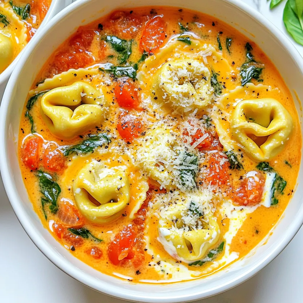 To make this tasty dish, you need the following key items: - 1 tablespoon olive oil - 1 small onion, diced - 3 cloves garlic, minced - 1 teaspoon dried oregano - 1 teaspoon dried basil - 1 can (14 oz) crushed tomatoes - 4 cups vegetable broth - 12 oz cheese tortellini (fresh or frozen) - 1 cup heavy cream - 1 cup fresh spinach, roughly chopped - Salt and pepper to taste - Grated Parmesan cheese for serving These ingredients create a rich and creamy sauce. The tortellini adds a wonderful texture. The spices give it a nice flavor that everyone loves. You can add some extra ingredients for more flavor. Consider using: - Fresh basil for garnish - A pinch of red pepper flakes for heat - A splash of balsamic vinegar for depth - Sun-dried tomatoes for sweetness These options let you customize your dish. They can take your creamy tomato tortellini to the next level. If you have dietary needs, there are simple swaps you can make. For a vegan version, try these: - Use coconut cream instead of heavy cream - Replace cheese tortellini with vegan pasta - Use vegetable broth that is free from animal products These substitutions keep the dish delicious while meeting your needs. You can enjoy creamy tomato tortellini no matter your diet! Start by setting your Instant Pot to 'Sauté' mode. Add one tablespoon of olive oil and let it heat. When the oil shimmers, add one small diced onion. Cook the onion for about three to four minutes. You want the onion to become soft and see-through. Next, stir in three cloves of minced garlic, one teaspoon of dried oregano, and one teaspoon of dried basil. Cook for one more minute. This step fills your kitchen with a lovely smell. Now, pour in one can of crushed tomatoes and four cups of vegetable broth. Mix everything well until it looks combined. After that, press 'Cancel' to stop the sauté mode. Gently add twelve ounces of cheese tortellini. Make sure the tortellini is evenly submerged in the liquid. This helps them cook well. Secure the lid on the Instant Pot. Ensure the steam release valve is set to sealing. Set the pot to 'Manual' and cook on high pressure for four minutes. This short cook time makes the tortellini tender. When the timer goes off, turn the valve to venting for a quick release. Be careful of the hot steam. A kitchen towel can protect your hands. After the steam escapes, open the lid slowly. Stir in one cup of heavy cream and one cup of roughly chopped fresh spinach. Mix until the spinach wilts and the sauce turns creamy. Finally, taste your dish and add salt and pepper to your liking. Enjoy this warm and comforting meal! To get that perfect creamy texture, I recommend using heavy cream. It blends well and gives richness to the dish. Add the cream after cooking, not before. This keeps it from curdling. Stir the cream in gently after the pressure cooking. The heat will warm it up and make everything smooth. If you want an extra touch, add a bit of grated Parmesan cheese. It melts nicely and adds flavor. Using your Instant Pot saves time. To speed up prep, chop your onion and garlic ahead of time. You can store them in the fridge until you're ready. If you use frozen tortellini, there's no need to thaw. Just toss them in directly. This cuts down on prep time. Also, use the quick release method for steam. It saves about 10 minutes compared to natural release. One common mistake is overcooking the tortellini. Stick to the 4-minute cooking time. The tortellini will cook perfectly during that time. Another mistake is not sealing the lid correctly. Always check that the steam valve is in the sealing position. This ensures the pot builds pressure. Lastly, be careful when releasing steam. Use a kitchen towel to protect your hands from hot steam. {{image_4}} You can easily make this dish vegetarian. Simply swap the heavy cream with a plant-based cream. Almond or coconut cream works well. For a vegan option, ensure your tortellini is also vegan. Many brands now offer great choices. If you want to add protein, consider cooked chicken or shrimp. You can stir these in after cooking your dish. For a plant-based option, add chickpeas or lentils. They boost protein and pair well with the flavors. To give your dish a twist, try adding different herbs. Fresh basil or parsley can brighten the flavors. You can also add crushed red pepper for heat. A sprinkle of smoked paprika adds depth. Experiment with flavors to find your favorite combination. After enjoying your Instant Pot Creamy Tomato Tortellini, let any leftovers cool down. Then, transfer them to an airtight container. Store the container in the fridge. Your dish will stay fresh for up to three days. Make sure to keep the sauce and tortellini together for the best taste. When you’re ready to enjoy leftovers, use the stove or microwave. If using the stove, warm the dish in a pan over low heat. Stir often to prevent sticking. If using a microwave, place the tortellini in a bowl. Cover it with a damp paper towel. Heat in short bursts, stirring in between, until hot. Enjoy every creamy bite! You can freeze this dish if you want to save some for later. First, let it cool completely. Then, scoop it into freezer-safe bags or containers. Be sure to remove as much air as possible. Label each bag with the date. You can freeze the tortellini for up to three months. When you’re ready to eat, thaw it overnight in the fridge and reheat it as described above. Yes, you can use frozen tortellini in this recipe. Just add the frozen tortellini directly to the pot. No need to thaw them first. The cooking time remains the same. They will cook perfectly and absorb the flavors. To add spice, you can include red pepper flakes. Start with a pinch and taste as you go. You can also add diced jalapeños or a dash of hot sauce. Mix these in when you sauté the onions and garlic. Adjust the heat level to suit your taste. This dish pairs well with garlic bread or a fresh salad. A side of steamed vegetables also works nicely. For a hearty meal, consider serving it with grilled chicken or shrimp. Each option adds a delightful touch to your dining experience. This blog covered a delicious Instant Pot Creamy Tomato Tortellini recipe. We looked at key ingredients you need and how to add more flavor. The step-by-step guide makes cooking easy and fun. I shared tips to keep your dish creamy and how to save time. You can try variations to suit your taste, and I even outlined storage methods. Enjoy this meal your way, and feel free to share it with others! Happy cooking!