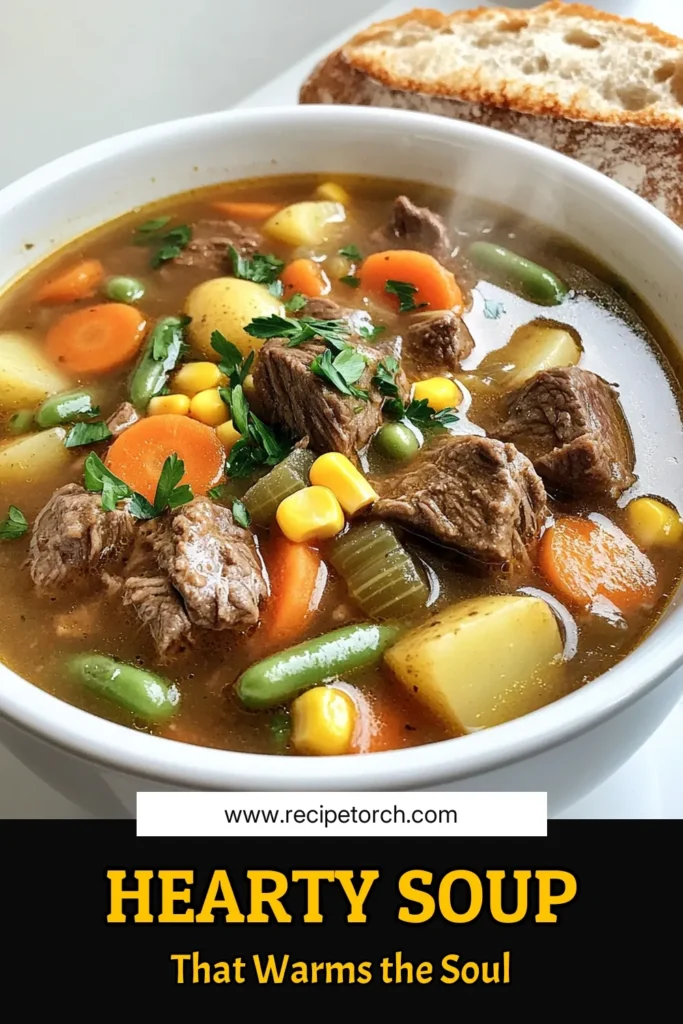 Warm up with this Hearty Slow Cooker Beef Vegetable Soup that's bursting with flavor! This easy-to-follow recipe features tender beef, colorful veggies, and aromatic herbs, perfect for a cozy family dinner. Simply sear the meat, combine your ingredients, and let the slow cooker do the magic. Don't miss out on this delicious meal that’s sure to please everyone. Click through for the full recipe! #SlowCookerRecipes #BeefSoup #CozyMeals #HealthyEating