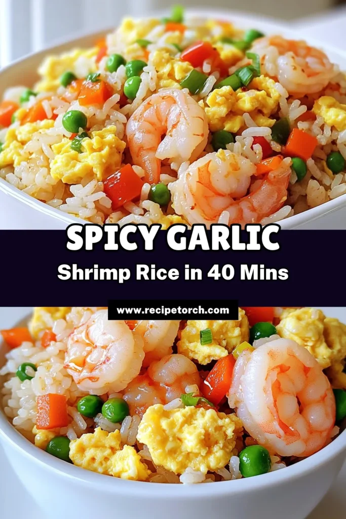 Elevate your meal with this Spicy Garlic Shrimp Fried Rice recipe! Packed with flavor and quick to prepare, it's perfect for a weeknight dinner or impressing guests. This dish combines succulent shrimp, fragrant garlic, and colorful veggies, all tossed in flavorful rice. Ready in just 40 minutes, it's a guaranteed crowd-pleaser. Click to explore this delicious recipe and spice up your dinner tonight! #ShrimpFriedRice #SpicyRecipes #DinnerIdeas #EasyRecipes