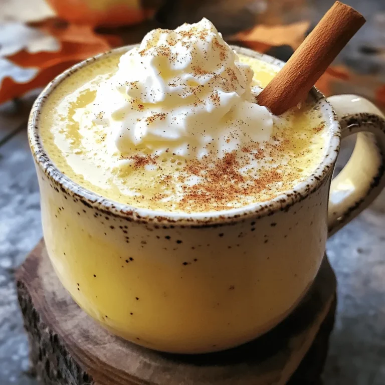 To make the perfect Apple Cider Chai Latte, gather the following ingredients: - 2 cups apple cider - 1 cup milk (dairy or non-dairy) - 2 chai tea bags - 1-2 tablespoons maple syrup - 1 teaspoon vanilla extract - 1/2 teaspoon ground cinnamon - 1/4 teaspoon ground ginger - A pinch of ground cloves To elevate your latte, consider these tasty toppings: - Whipped cream - A sprinkle of ground cinnamon - Additional cinnamon stick for garnish You can easily adapt this recipe to fit your needs: - For dairy-free, use almond, oat, or soy milk. - For sugar-free, swap maple syrup with a sugar-free sweetener. - You can also use unsweetened apple cider to reduce sweetness. These options let everyone enjoy a delicious cup of Apple Cider Chai Latte! Making an Apple Cider Chai Latte is simple and fun. You will need a medium saucepan, measuring cups and spoons, and your favorite mugs. Gather all your ingredients first. This makes the process smooth and quick. You'll enjoy the warm spices and sweet apple cider. 1. Heat the Apple Cider: Start by pouring 2 cups of apple cider into your medium saucepan. Set the heat to medium. Stir it gently as it heats. Wait for about 5 minutes until it starts to simmer. 2. Steep the Chai: Once simmering, add 2 chai tea bags to the saucepan. Let them steep for 5-7 minutes. This step is key to get rich flavors into the cider. 3. Remove Tea Bags: After steeping, carefully take out the tea bags. Squeeze them lightly to get out any remaining liquid. 4. Mix in the Goodies: Now, add 1 cup of milk, 1-2 tablespoons of maple syrup, 1 teaspoon of vanilla extract, 1/2 teaspoon of ground cinnamon, 1/4 teaspoon of ground ginger, and a pinch of ground cloves into the cider. Stir well. Heat this mixture gently. It should be hot, but do not let it boil. 5. Pour and Enjoy: Once heated, pour the chai latte into your favorite mugs. 6. Finish with a Twist: If you want to make it extra special, top with whipped cream. You can also sprinkle more cinnamon on top or add a cinnamon stick. - Timing is Key: Steep the chai tea bags for the full 5-7 minutes. This ensures you get the best flavor. - Taste Before Removing: If you like a stronger chai flavor, you can steep a little longer. Just remember, longer steeping can make it a bit bitter. - Use Fresh Tea: Always use fresh chai tea bags. Old or stale tea won’t give you the right taste. With these steps, you will create a delicious drink that warms your heart and soul. Enjoy! Start with fresh apple cider. The taste of your drink depends on it. Use your favorite milk, whether dairy or plant-based. This choice adds creaminess to your drink. Adjust the maple syrup for sweetness. A little can go a long way. Don't skip the spices! They are key to a rich flavor. Ground cinnamon, ginger, and cloves bring warmth to every sip. Steep your chai bags for 5-7 minutes. This ensures the flavor blends well with the cider. Heat gently to keep the latte creamy. Avoid boiling the milk to prevent curdling. Don’t rush the simmering process. If the cider isn't hot enough, it won’t blend well. Oversteeping the chai tea can make it bitter. Stick to the time for the best taste. Be careful when squeezing the tea bags. Too much pressure releases bitterness. Also, avoid skipping the vanilla extract. It adds depth to the flavor. If you forget the whipped cream, your latte will still taste good. But it gives a lovely finish! Try adding a hint of nutmeg for a cozy touch. You can also mix in a splash of caramel syrup. This adds a sweet twist. For a spicy kick, include a dash of cayenne pepper. It may sound odd, but it works! Experiment with different milk types. Almond, oat, and coconut milk each bring their own unique taste. Serve your latte with a cinnamon stick for stirring. It looks nice and adds extra flavor. Enjoy your drink with a slice of apple pie for a perfect pair! {{image_4}} To make a vegan version, swap the milk for a non-dairy option. Almond, oat, or coconut milk works well. Use the same amounts as the original recipe. The flavor stays rich and creamy. You can still enjoy those warm spices and sweet apple cider. This vegan twist is perfect for anyone avoiding dairy. If you want a sugar-free drink, skip the maple syrup or use a sugar substitute. Stevia or erythritol can replace the sweetness. Adjust the amount to fit your taste. You can also use unsweetened apple cider. This keeps the drink flavorful without added sugars. In fall, try adding pumpkin puree for extra flavor. Just mix in about 1/4 cup when you add the milk. This creates a warm, cozy drink. You can also add a dash of nutmeg for a festive touch. These seasonal twists keep the recipe fun and exciting all year long. To store leftover Apple Cider Chai Latte, let it cool first. Pour it into an airtight container. You can use glass jars or plastic containers. Seal tightly and place it in the fridge. It will stay fresh for up to three days. If you want, you can also freeze it. Pour it into ice cube trays for easy use later. When you are ready to enjoy your latte again, take it out of the fridge. Pour the latte into a small pot. Heat it over medium-low heat. Stir often to avoid burning. You can also use a microwave. Pour it into a microwave-safe mug and heat for 1-2 minutes. Stir halfway through to make sure it heats evenly. The shelf life of your ingredients varies. Apple cider lasts about a week in the fridge after opening. Unopened cider can stay fresh for several months. Milk lasts about a week after the sell-by date, depending on type. Chai tea bags can last for a year if stored in a cool, dry place. Spices like cinnamon and ginger last around six months for the best flavor. Always check for signs of spoilage before using any ingredient. The best apple cider is fresh, unfiltered cider. It has a rich, sweet taste. Look for local brands if possible. Avoid the clear, filtered versions. They lack the depth of flavor that makes this drink special. Fresh cider pairs well with chai spices too. Yes, you can make this drink ahead of time. Prepare it and let it cool. Store it in the fridge for up to three days. When ready to enjoy, reheat it gently on the stove. Avoid boiling to keep the flavors intact. Apple cider is rich in antioxidants, which are good for your health. Chai tea has spices like ginger and cinnamon. These spices may help with digestion and have anti-inflammatory properties. Maple syrup adds natural sweetness and minerals. Milk provides calcium and protein, making this drink nutritious and tasty. In this blog post, we explored how to make a delicious Apple Cider Chai Latte. We covered all the necessary ingredients and options for toppings. You learned step-by-step instructions for preparing this tasty drink. We discussed tips to perfect your latte and common mistakes to avoid. With variations and storage tips, you can easily customize your drink to fit your needs. Remember, making this drink is fun and rewarding. Enjoy your warm cup of flavor with friends or family!
