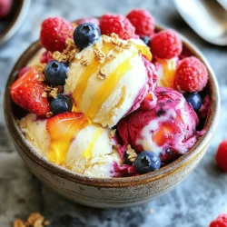 - 2 cups cottage cheese - 1 cup mixed berries (strawberries, blueberries, raspberries) - 1/4 cup honey or maple syrup (to sweeten as desired) Cottage cheese is the star of this recipe. It gives a creamy base and packs protein. Mixed berries bring bright flavors and color. You can use any berries you love. Honey or maple syrup adds the right amount of sweetness. - 1 teaspoon pure vanilla extract - 1 tablespoon fresh lemon juice - A pinch of sea salt Vanilla extract gives warmth and depth. Lemon juice adds a fresh zing that balances the sweet. A pinch of sea salt boosts all the flavors. - Fresh berries - Granola - Nuts Toppings make this dish fun. Fresh berries add color and taste. Granola gives a nice crunch. Nuts add protein and a lovely texture. You can mix and match your favorites! To make this ice cream, start by blending the cottage cheese and berries. Place 2 cups of cottage cheese in a blender. Next, add 1 cup of mixed berries, like strawberries, blueberries, and raspberries. This mix gives great flavor. Then, add 1/4 cup of honey or maple syrup for sweetness. You can adjust this to your taste. Also, add 1 teaspoon of pure vanilla extract and 1 tablespoon of fresh lemon juice. Finally, sprinkle in a pinch of sea salt. Blend all these ingredients on high speed until it is smooth and creamy. You may need to scrape down the sides a few times. The texture should be like soft serve ice cream. Once blended, transfer the mixture to an airtight container. Make sure it seals well to keep the ice cream fresh. Place the container in the freezer for about 1-2 hours. To get the best texture, stir the ice cream every 30 minutes during the first hour. This helps break up ice crystals and keeps it creamy. When the ice cream is ready, scoop it into bowls or cones. You can use an ice cream scoop for nice, round servings. For a fun touch, garnish your ice cream with optional toppings. Fresh berries add color, while granola gives a nice crunch. You can also sprinkle on your favorite nuts for extra flavor. Enjoy your homemade Cottage Cheese Berry Ice Cream Protein! To get your ice cream creamy, blend well. The blending time matters a lot. Blend until smooth, like soft serve. If it’s too thick, add a splash of milk. During freezing, stir every 30 minutes for the first hour. This helps break up ice crystals. It makes your ice cream silky. You can change how sweet your ice cream is. If you want more sweetness, add more honey or maple syrup. Taste as you go. This lets you control the flavor. You can also try other sweeteners like agave or stevia. They work well if you prefer something different. Make your ice cream look nice when serving. Use bowls or cones and add a scoop. Top with extra berries or a sprinkle of granola. Nuts also add crunch and flavor. You can serve it with a slice of cake or cookies for fun. Enjoy mixing and matching! {{image_4}} You can change up the berries in your ice cream. Use seasonal fruits like strawberries, blueberries, or blackberries. These local berries bring fresh flavors to the dish. You can also mix in some raspberries for a tart twist. If you want to be more adventurous, try adding peaches or mangoes for a fun summer vibe. This can make your ice cream unique and tasty. Want to make your ice cream even better? Consider adding chocolate or nut butter. Peanut butter pairs well with berries, giving a rich taste. You can also swirl in some melted dark chocolate for a decadent touch. Another idea is to infuse flavors like mint or coconut. A splash of coconut milk can add creaminess and a tropical feel. Just a little goes a long way! If you follow a vegan diet, you can still enjoy this treat. Simply swap cottage cheese for silken tofu or a vegan yogurt. These options will give you a similar creamy texture. For gluten-free options, this recipe is naturally gluten-free. Just check the labels on any sweeteners or toppings you use. You can enjoy this ice cream without worries! To keep your Cottage Cheese Berry Ice Cream fresh, store it in an airtight container. This helps maintain its creamy texture. I recommend freezing it for about 1-2 hours. Stir the mixture every 30 minutes during the first hour. This will ensure it stays smooth and easy to scoop. - Best freezing duration: 1-2 hours for best texture. - Containers: Use an airtight container to prevent ice crystals. When you want to enjoy your ice cream, take it out of the freezer. Let it sit at room temperature for about 10-15 minutes. This makes it easier to scoop. If you leave it out too long, it may become too soft. Store any leftover ice cream in the freezer for up to two weeks. - How to thaw: Sit at room temperature for 10-15 minutes. - Shelf life: Best if eaten within two weeks. If your ice cream gets hard in the freezer, you can refresh it. Just blend it again briefly to smooth it out. Another fun idea is using this ice cream in smoothies. It adds protein and flavor. You can also layer it in desserts or enjoy it on its own. - Tips for refreshing texture: Blend briefly to restore creaminess. - Repurposing ideas: Use in smoothies or layer in desserts. This ice cream packs a protein punch! Each serving has about 14 grams of protein. The cottage cheese is the star here, giving you that great protein boost. With 2 cups of cottage cheese in the recipe, you can feel good about this treat. The mixed berries add flavor and nutrients but are lower in protein. So, enjoy this creamy delight while knowing it helps fuel your day! Yes, you can use Greek yogurt! It will change the texture and taste a bit. Greek yogurt is creamier and tangier than cottage cheese. This swap can make the ice cream taste a little lighter. If you like the taste of yogurt, go for it! Just keep in mind that the protein content may vary. Greek yogurt still offers good protein but may not be as high as cottage cheese. Freezing the ice cream takes about 1-2 hours. The first hour is key for texture. Stir the mixture every 30 minutes during this time. This helps keep it creamy and smooth. After the first hour, let it freeze without stirring. This gives you that perfect scoopable ice cream! If you want it firmer, leave it in longer. Just remember to let it sit out for a few minutes before serving. This post covered how to make a tasty cottage cheese ice cream. We explored the main ingredients, like mixed berries and sweeteners. I shared preparation steps and freezing methods to create the best texture. You can customize it with various toppings and flavors. Remember to adjust sweetness to your taste. With these tips, you can make a delicious treat that fits your needs. Enjoy your homemade ice cream and let your creativity shine!