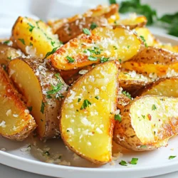 - 4 large russet potatoes, thinly sliced into fries - 3 tablespoons of extra virgin olive oil - 4 cloves of garlic, finely minced - 1 teaspoon of garlic powder - ½ teaspoon of smoked paprika - ½ cup of freshly grated Parmesan cheese - Sea salt and freshly cracked black pepper, to taste - Fresh parsley, finely chopped (for garnish) You can switch out russet potatoes for Yukon Gold potatoes. They offer a creamy texture. If you want a lighter option, try sweet potatoes. They add a nice sweetness. For the cheese, any hard cheese like Pecorino works well. You can use garlic powder instead of fresh garlic if you’re short on time. I suggest using extra virgin olive oil for frying. It gives a rich flavor. You can also use avocado oil or canola oil. Both provide a high smoke point and work well in the air fryer. {{ingredient_image_2}} Start by washing four large russet potatoes. Slice them into thin fries. Soak the fries in a big bowl of cold water. Let them soak for at least 30 minutes. This step helps remove excess starch. Removing starch makes the fries crispier. After soaking, drain the fries well. Use a clean kitchen towel to pat them dry. Dry fries are key to a crisp finish. In a large mixing bowl, add your dried fries. Pour in three tablespoons of extra virgin olive oil. Add four cloves of finely minced garlic. Then, sprinkle in one teaspoon of garlic powder and half a teaspoon of smoked paprika. Season with sea salt and freshly cracked black pepper. Toss everything together well. Make sure each fry gets a good coating of oil and seasoning. Preheat your air fryer to 400°F (200°C). This heat is perfect for a golden crunch. Place the seasoned fries in the air fryer basket. Spread them out in a single layer. Avoid overcrowding the basket for even cooking. Air fry the fries for 15 to 20 minutes. Halfway through, stop and shake the basket. This helps cook the fries evenly. When they look golden brown and crispy, take them out. Immediately sprinkle half a cup of freshly grated Parmesan cheese on top. The heat will slightly melt the cheese. Toss the fries gently so they are well-coated. For a final touch, add finely chopped parsley right before serving. To make your Garlic Parmesan Air Fryer Fries super crispy, start by soaking the cut fries in cold water for at least 30 minutes. This step removes extra starch. Next, dry the fries well with a clean towel. Moisture is the enemy of crispiness. Coat the fries evenly with olive oil and seasonings. This ensures every fry gets flavor and crunch. When you air fry, set the temperature to 400°F (200°C). This heat creates a perfect golden crust. Remember to arrange the fries in a single layer. This allows hot air to circulate, making them crisp all around. One mistake is not soaking the fries. Skipping this step leads to soggy fries. Another error is overcrowding the air fryer. If fries touch, they won't cook evenly. Always shake the basket halfway through cooking. This helps fry the fries on all sides. Lastly, don’t forget to season right after cooking. Hot fries absorb flavors better, so sprinkle that Parmesan cheese while they're fresh out of the fryer. To boost flavor, add more garlic! Use roasted garlic for a sweeter taste. You can also mix in different cheeses, like cheddar or feta, for a unique twist. For a spicy kick, sprinkle in some cayenne pepper or red pepper flakes. Fresh herbs like rosemary or thyme can add a nice touch, too. Serve with dipping sauces like aioli or marinara for extra flavor. Enjoy experimenting with these ideas to create your perfect Garlic Parmesan Air Fryer Fries! Pro Tips Soak for Crispiness: Soaking the cut fries in cold water for at least 30 minutes helps remove excess starch, which is key for achieving that perfect crispy texture. Dry Thoroughly: After soaking, make sure to dry the fries completely with a kitchen towel to avoid steam during cooking, which can make them soggy. Single Layer Cooking: Arrange the fries in a single layer in the air fryer basket. This allows for proper air circulation, ensuring even cooking and maximum crispiness. Toss with Cheese: Sprinkle the Parmesan cheese over the hot fries immediately after cooking. Tossing them helps the cheese melt evenly, enhancing every bite. {{image_4}} You can switch up the cheese for more fun. Cheddar adds a sharp taste. Try feta for a tangy kick. For a creamy texture, use mozzarella. Each cheese brings a new flavor twist. Feel free to mix cheeses for a special blend. You can change the seasoning too. Instead of garlic powder, try onion powder. Paprika can be swapped for cayenne for heat. Add Italian herbs like oregano for a fresh touch. You can also use ranch seasoning for a zesty flavor. Experiment with what you have at home. Make your fries more colorful by adding veggies. Toss in thin slices of zucchini or bell peppers. Carrots can add sweetness and crunch. You can even mix in broccoli florets for a healthy boost. Just make sure they cook evenly with the fries. To keep your leftover Garlic Parmesan fries fresh, place them in an airtight container. This helps maintain their flavor and texture. Make sure to store them in the fridge. They can last up to three days this way. If you find yourself with a lot of leftovers, it’s best to keep them in smaller portions. This makes it easier to grab just what you need later. When it’s time to enjoy your leftover fries, reheating them right is key. I suggest using the air fryer to bring back their crunch. Preheat the air fryer to 350°F (175°C). Spread the fries in a single layer. Heat them for about 5-7 minutes. This will help them regain their crispy texture. You can also use a skillet over medium heat for a quick option. Just toss them for a few minutes until they are hot and crisp. If you want to save some fries for a later date, you can freeze them. First, let the fries cool completely. Then, place them in a freezer-safe bag. Try to remove as much air as possible before sealing. This helps prevent freezer burn. You can freeze them for up to two months. When you’re ready to eat, just reheat from frozen in the air fryer at 400°F (200°C) for about 10-12 minutes. Enjoy that crispy goodness again! Yes, you can use sweet potatoes! Sweet potatoes offer a different taste and texture. They are naturally sweeter, which pairs well with the garlic and Parmesan. Just slice them thinly like regular potatoes. You may need to adjust the cooking time. Keep an eye on them as they cook to get that perfect crisp. To make your fries extra crispy, soak them in cold water. This helps remove starch. After soaking, dry them well with a towel. Moisture will make them soggy. Coat them well with olive oil and seasoning. Make sure to spread them in a single layer in the air fryer. Shake the basket halfway through cooking for even crispiness. Garlic Parmesan fries taste great with many dipping sauces. Marinara sauce adds a nice tangy flavor. Aioli gives a creamy touch that matches well. You can also try ranch dressing or a spicy ketchup. Each sauce adds a different twist to your fries, so feel free to experiment! In this blog post, we explored how to make Garlic Parmesan Fries, from ingredients to storage. I shared essential tips for crispiness and ways to mix up the flavors. You can use different cheeses or even add vegetables for a tasty twist. Storing leftovers and reheating them is easy, too. Finding the right balance of flavors and textures can elevate your dish. Enjoy your delicious fries, and don’t forget to share your own experiences!