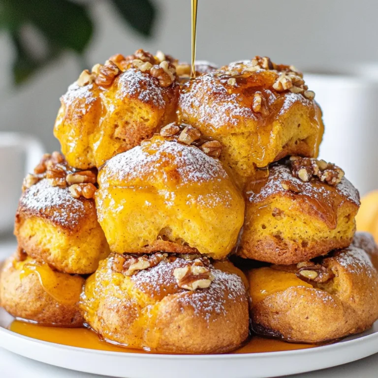 - 3 cups all-purpose flour - 2 teaspoons baking powder - 1 teaspoon baking soda - 1 teaspoon salt - 1 teaspoon ground cinnamon - 1/2 teaspoon ground nutmeg - 1/2 teaspoon ground ginger You need the right dry mix for great bread. All-purpose flour gives it structure. Baking powder and baking soda help it rise. Salt adds flavor. Spices like cinnamon, nutmeg, and ginger bring warmth. They make your kitchen smell amazing. - 1 cup pumpkin puree (canned or homemade) - 1/2 cup milk - 1/4 cup unsalted butter, melted - 1 large egg - 1 teaspoon vanilla extract For the wet mix, pumpkin puree is key. It adds moisture and flavor. Milk and melted butter make it rich. The egg binds everything together. Lastly, vanilla extract adds a sweet touch. - 1/2 cup granulated sugar - 1/2 cup brown sugar, packed - 1 teaspoon pumpkin pie spice - Optional: 1/2 cup chopped walnuts Sweetness comes from granulated and brown sugar. Brown sugar adds depth and moisture. Pumpkin pie spice is a great flavor boost. If you want crunch, add walnuts. They give your bread a nice texture. {{ingredient_image_2}} Start by greasing a 9x5 inch loaf pan with butter. You can also line it with parchment paper for easy removal later. Then, preheat your oven to 350°F (175°C). This step is key for baking the bread evenly. In a large bowl, combine 3 cups of all-purpose flour with 2 teaspoons of baking powder and 1 teaspoon of baking soda. Add 1 teaspoon of salt, 1 teaspoon of ground cinnamon, 1/2 teaspoon of ground nutmeg, and 1/2 teaspoon of ground ginger. Finally, include 1/2 cup of granulated sugar. Whisk these dry ingredients together until there are no clumps. In a separate bowl, whisk together 1 cup of pumpkin puree, 1/2 cup of milk, 1/4 cup of melted unsalted butter, 1 large egg, and 1 teaspoon of vanilla extract. Mix until the mixture is smooth and well combined. This blend will add moisture and flavor to your bread. Gently pour the wet mixture into the dry bowl. Use a spatula to fold the two mixtures together. Be careful not to over-mix; it's fine if a few lumps remain. Next, take small pieces of dough, about 1-2 inches in size. Roll each piece into a ball between your palms. Now, arrange your dough balls in the greased loaf pan. Between each layer, sprinkle a mix of brown sugar and pumpkin pie spice. If you like, add some chopped walnuts for a crunchy texture. Continue layering until all the dough balls are used up. Bake your bread in the preheated oven for 30-35 minutes. Check for doneness by inserting a toothpick into the center. If it comes out clean, your bread is ready. Once baked, cool it in the pan for about 10 minutes. Then, transfer it to a wire rack to cool completely. This step helps keep the bread's texture perfect. Over-mixing can ruin your bread. When you mix too much, the dough gets tough. Instead, fold the wet and dry ingredients together gently. You want to mix just until you see no dry flour. A few lumps are okay! This keeps your bread light and fluffy. Want to tweak the flavor? Start by adding more spices. You can increase cinnamon, nutmeg, or ginger for a stronger taste. If you want a sweeter bread, add a bit more brown sugar. To change the dough's texture, adjust the milk. Add a splash more if it's too thick. A softer dough makes for a softer bread. What should you drink with your bread? A hot cup of coffee or tea pairs wonderfully. It warms you up and enhances the spices. For serving, place your warm bread on a rustic wooden board. Dust some powdered sugar on top, and drizzle with maple syrup for extra sweetness. This makes it look great and taste even better! Pro Tips Use Fresh Pumpkin: If possible, use fresh pumpkin puree instead of canned for a richer flavor and better texture. Roast the pumpkin until tender, then blend until smooth. Don’t Overmix: When combining wet and dry ingredients, mix just until incorporated. Overmixing can lead to a dense bread texture. Layering Technique: For a more visually appealing loaf, ensure the dough balls are evenly distributed and well-layered. This creates beautiful pockets of flavor throughout the bread. Storage Tips: To keep the bread fresh, store it in an airtight container at room temperature for up to 3 days. For longer storage, wrap tightly and freeze for up to 2 months. {{image_4}} You can enjoy this bread without dairy. Simply swap out the milk and butter. Use almond milk or oat milk instead of regular milk. For butter, try coconut oil or a dairy-free margarine. These substitutes keep the flavor rich and the texture soft. If you need a gluten-free bread, you have options. Use gluten-free all-purpose flour. This type of flour mixes well with other ingredients. Look for brands that include xanthan gum for better texture. You can also try almond flour or coconut flour, but you may need to adjust the liquid. Want to mix things up? Add chocolate chips or dried cranberries for a sweet twist. These ingredients add depth and flavor. You can adjust spices too. If you like more heat, add extra ginger or cinnamon. For a milder taste, reduce the pumpkin pie spice. You can create a version just for you! To keep your pumpkin spice pull apart bread fresh, store it at room temperature. Place it in a bread box or wrap it in plastic wrap. This keeps the bread soft and moist. It will stay fresh for about three days. If you notice it getting stale, simply toast a piece for a warm treat. If you want to save some for later, freezing is a great option. Wrap the bread tightly in plastic wrap, then place it in a freezer bag. This helps prevent freezer burn. You can freeze it for up to three months. When you are ready to enjoy it, remove it from the freezer. Let it thaw in the fridge overnight or at room temperature for a few hours. This keeps the flavor intact. For the best taste, reheat your bread before serving. Preheat your oven to 350°F (175°C). Wrap the bread in foil and heat it for about 10-15 minutes. This method keeps the outside crisp and the inside soft. You can also use a microwave, but it may make the bread a bit chewy. Heat it in short bursts of 10 seconds. Enjoy your warm, flavorful bread! Yes, you can use fresh pumpkin. To do this, cut a pumpkin in half and remove the seeds. Roast the halves until soft. Let it cool, then scoop out the flesh. Blend it until smooth. One cup of fresh pumpkin will replace one cup of canned pumpkin. Just remember, fresh pumpkin might have a bit more water. You may need to adjust the flour slightly to get the right dough. Check for doneness by looking for a golden brown top. You can also do the toothpick test. Insert a toothpick into the center of the bread. If it comes out clean, the bread is ready. The sides should pull away slightly from the pan. If it’s not done, bake for a few more minutes. The baking time is usually 30-35 minutes. Yes, you can prepare the dough a day in advance. After mixing, cover it with plastic wrap and store it in the fridge. When you are ready to bake, let it sit at room temperature for about 30 minutes. This helps the dough rise again. You can also bake the bread and store it. Just wrap it well and keep it at room temperature for up to three days. Pumpkin spice pull apart bread uses basic ingredients and steps. You mix dry and wet items, shape the dough, and bake. Each step brings rich flavor and fun texture. Perfect it with tips on mixing and serving. You can even try variations like gluten-free options. Store it well for fresh enjoyment. This recipe is flexible for all tastes. Dive in and create your bread masterpiece!