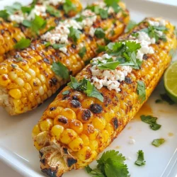 - Fresh corn: 4 ears, husked and cleaned - Marinade components: - 3 tablespoons extra-virgin olive oil - 1 teaspoon smoked paprika - 1 teaspoon chili powder - 1/2 teaspoon garlic powder - 1/2 teaspoon sea salt - Juice of 2 limes (about 3 tablespoons) - Zest of 1 lime - Optional garnishes: - 1/4 cup crumbled cotija cheese - Fresh cilantro, finely chopped Fresh corn is vital for this recipe. Choose ears that feel firm and heavy. The husks should be bright green. Husk them well before you start. For the marinade, I mix olive oil, spices, and lime juice. The olive oil adds richness. Smoked paprika and chili powder add warmth. Garlic powder gives it a savory touch. Lime juice and zest bring brightness. Cotija cheese is optional but adds a creamy finish. Fresh cilantro brings color and a fresh taste. These garnishes make the dish shine. {{ingredient_image_2}} Start by preheating your grill to medium-high heat. Aim for a temperature of about 400°F (200°C). This heat helps achieve a nice char on the corn. Make sure the grates are clean for the best cooking results. In a medium bowl, mix these ingredients for your marinade: - 3 tablespoons extra-virgin olive oil - 1 teaspoon smoked paprika - 1 teaspoon chili powder - 1/2 teaspoon garlic powder - 1/2 teaspoon sea salt - Juice of 2 limes (about 3 tablespoons) - Zest of 1 lime Whisk them together well. This blend creates a zesty flavor that makes the corn pop. Take each ear of corn and brush the marinade all over it. Make sure every part of the corn is coated. This step ensures that the flavor seeps in while grilling. Carefully place the marinated corn on the grill grates. Grill it for about 10-15 minutes. Turn the corn every 2-3 minutes. This helps it cook evenly and gives it beautiful grill marks. The corn is ready when it feels tender and has some char. If you want to use cotija cheese, sprinkle it over the corn during the last few minutes of grilling. Close the grill lid briefly. This step lets the cheese soften without melting away completely. After grilling, take the corn off the grill and let it cool for a couple of minutes. Just before serving, drizzle fresh lime juice on top, add a pinch of chili powder, and sprinkle chopped cilantro for a fresh look. To get those beautiful grill marks on your corn, preheat your grill to medium-high heat, around 400°F. This hot surface helps create a nice char. Brush your corn with the marinade before placing it on the grill. Grill the corn for 10 to 15 minutes. Turn it every 2 to 3 minutes for even cooking. You'll know it's done when the kernels are tender and slightly charred. Want to kick up the flavor? Try adding a pinch of cayenne pepper for heat. You can also mix in some lime zest into the marinade for a brighter flavor. If you love herbs, fresh basil or oregano pairs well with the corn too. These little changes can elevate your dish and make it even more special. For a stunning display, arrange the grilled corn on a large platter. Garnish with lime wedges and fresh cilantro sprigs. You can also sprinkle extra cotija cheese on top for a creamy finish. This vibrant presentation makes it perfect for summer cookouts and gatherings. Your guests will be impressed! Pro Tips Choose Fresh Corn: Select ears of corn that are bright green with tightly wrapped husks. Fresh corn will have a sweet flavor and crisp texture, making your dish even more delicious. Marinate Longer: For an even bolder flavor, allow the corn to marinate in the olive oil and spice mixture for at least 30 minutes before grilling. This will enhance the taste and infuse the corn more thoroughly. Use High Heat: Grilling at medium-high heat ensures that the corn gets a nice char without becoming mushy. Keep an eye on it to prevent burning and achieve that perfect grill mark. Experiment with Toppings: While cotija cheese is a great addition, feel free to experiment with other toppings like feta, avocado, or even spicy mayo to customize your grilled corn to your liking. {{image_4}} You can switch up the cheese in this recipe to match your taste. Cotija cheese gives a creamy, salty punch. If you want something different, try feta or goat cheese. For a vegan option, use nutritional yeast or a vegan cheese that melts well. These changes can still keep the dish tasty and unique. Spice levels can change how you enjoy this dish. If you like heat, add more chili powder or a pinch of cayenne. For a milder flavor, reduce the chili powder. You can also mix in fresh herbs, like oregano or mint, for a fresh twist. This keeps your grilled corn exciting and full of flavor. Grilled corn pairs well with many dishes. Serve it alongside grilled meats, like chicken or steak, for a complete meal. You can also enjoy it with tacos or salads. For drinks, try pairing it with a cold beer or a zesty limeade. These combinations make your summer meals even better. To store your leftover grilled corn, first let it cool down. This step is key. Next, wrap the corn tightly in plastic wrap or place it in an airtight container. This helps keep moisture in and prevents drying out. You can store the corn in the fridge for up to three days. If you want to keep it longer, consider freezing it. Wrap each ear in aluminum foil and put them in a freezer bag. This way, you can enjoy that delicious flavor later on. Reheating grilled corn can be tricky. You want that fresh taste, not dried-out kernels. The best method is to use the grill again. Preheat your grill to medium heat. Place the corn back on the grill for about five minutes. Turn it often to warm it evenly. If you don't have a grill, you can use the microwave. Wrap the corn in a damp paper towel and microwave for one to two minutes. This method helps keep the corn moist and tasty. Enjoy your leftovers just as much as the first time! Grill the corn for 10 to 15 minutes. Turn it every 2 to 3 minutes. This helps it cook evenly and get those nice grill marks. You know the corn is ready when it feels tender and has a bit of char. Yes, you can make this corn in the oven. Preheat your oven to 400°F (200°C). Brush the corn with the marinade and wrap it in foil. Bake for about 20 minutes. This method gives you a similar flavor without the grill. Chile Lime Grilled Corn goes well with many dishes. You can serve it alongside grilled meats, tacos, or salads. It adds a bright, zesty flavor that enhances any meal. Try it with a refreshing salsa or a cold drink for summer fun. Fresh corn is best for this recipe. It has a sweet flavor and great texture. However, you can use frozen corn if fresh is not available. Just thaw it before marinating. Keep in mind that fresh corn will give you a better taste and crunch. To spice things up, add more chili powder or cayenne pepper to the marinade. You can also drizzle some hot sauce on the corn just before serving. If you like heat, try using a spicy cheese instead of cotija. In summary, we explored how to make delicious grilled corn with fresh ingredients. You learned about preparing the grill, mixing the marinade, and grilling techniques. We also shared storage tips and ways to enhance flavor. Grilled corn is versatile and can adapt to your taste. You can try different cheeses or spices for a unique twist. Enjoy this tasty treat with your favorite dishes. It’s easy to make and fun to share!