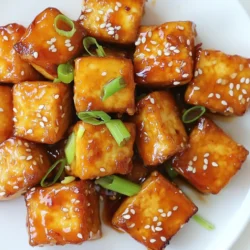 For this tasty dish, gather these main items: - 1 block (14 oz) firm tofu, pressed and cubed - 1/2 cup cornstarch - 1/4 cup vegetable oil (for frying) - 1/2 cup fresh orange juice - 2 tablespoons soy sauce - 2 tablespoons maple syrup - 1 teaspoon freshly grated ginger - 2 cloves garlic, minced - 1 tablespoon rice vinegar - 1 teaspoon sesame oil - 1 tablespoon orange zest Each of these ingredients plays a key role. The tofu gives protein, while the cornstarch helps create that perfect crispy texture. The orange juice and zest bring bright, fresh flavors that make this dish shine. To make your dish even more appealing, consider these garnishes: - Sliced green onions - Sesame seeds These add a nice crunch and a pop of color. They also enhance the dish's flavors. If you need to swap ingredients, here are some ideas: - Use firm or extra-firm tofu for the best texture. - You can replace the vegetable oil with canola or peanut oil. - If you don’t have fresh orange juice, bottled juice works too. - Maple syrup can be swapped with agave nectar or honey. These substitutions keep your dish delicious while accommodating your pantry. {{ingredient_image_2}} Start by pressing the tofu. This helps remove extra water. Place a heavy object on the tofu for about 30 minutes. After pressing, cut the tofu into 1-inch cubes. This size cooks evenly and gets crispy. Next, grab a shallow dish and pour in the cornstarch. Take the tofu cubes and gently toss them in the cornstarch. Make sure each piece is coated well. This coating creates a crispy texture when frying. Heat the vegetable oil in a large skillet over medium-high heat. Wait until the oil is hot and shimmering. Carefully add the coated tofu in a single layer. Fry each side for 3-4 minutes. The tofu should turn golden brown and crispy. Once done, place the tofu on a paper towel-lined plate to absorb excess oil. In a small saucepan, mix the fresh orange juice, soy sauce, maple syrup, grated ginger, minced garlic, rice vinegar, sesame oil, and orange zest. Whisk these ingredients together. Bring the mix to a simmer over medium heat. Cook for 3-5 minutes, stirring often. The sauce will thicken slightly during this time. Carefully add the crispy tofu to the orange sauce. Toss the tofu gently until each piece is coated. Let the tofu soak in the sauce for about a minute. This step enhances the flavor and makes it even tastier. Once coated, transfer the tofu to a serving dish. For garnish, sprinkle sliced green onions and sesame seeds on top. Serve it over steamed rice or with a fresh salad. Drizzle some extra orange sauce over the dish for a pop of flavor. To make your tofu extra crispy, follow a few key steps. First, press the tofu well. This removes moisture and helps it fry better. Use firm tofu for the best texture. After pressing, cut it into 1-inch cubes. Next, coat each piece in cornstarch. This creates a nice crust when frying. Heat the oil until it shimmers before adding the tofu. Fry in a single layer, so each piece gets even heat. Flip the tofu gently to avoid breaking it. Fry until golden brown on all sides for that perfect crunch. For a burst of flavor, add fresh ginger and garlic to the sauce. They bring warmth and depth to the dish. Use high-quality soy sauce for a richer taste. Adding maple syrup balances the tartness of the orange juice. You can also include a splash of rice vinegar for extra zing. Don't forget the orange zest! It adds a fresh, fragrant note that brightens the dish. If you like it spicy, add a pinch of red pepper flakes for a kick. One common mistake is not pressing the tofu enough. This leads to soggy tofu that won’t crisp up. Avoid overcrowding the pan while frying. This cools the oil and makes the tofu steam instead of fry. Be careful with the sauce; if you overcook it, it can become too thick. Toss the tofu in the sauce just before serving. This keeps it crispy and prevents it from getting mushy. Lastly, don’t skip garnishing with green onions and sesame seeds. They add color and texture to your dish. Pro Tips Press the Tofu Well: Make sure to press the tofu thoroughly to remove as much moisture as possible. This step is crucial for achieving a crispy texture when frying. Use High Heat: Fry the tofu on medium-high heat to ensure a golden brown and crispy exterior. Lower heat can lead to soggy tofu instead of the desired crunch. Toss in Sauce Gently: When combining the crispy tofu with the orange sauce, toss gently to avoid breaking the tofu cubes. This will help maintain their shape and texture. Garnish Freshly: Add the green onions and sesame seeds right before serving to keep them fresh and vibrant. This enhances both the presentation and flavor of the dish. {{image_4}} You can easily swap tofu for other proteins. Chicken or shrimp work well here. Just cut them into small pieces. Adjust cooking time to ensure they cook through. If you prefer plant-based options, try tempeh or seitan. These options also soak up flavors nicely. Not a fan of soy sauce? You can use tamari for a gluten-free version. For a spicy kick, add a bit of sriracha to the sauce. You can also replace maple syrup with agave nectar if needed. This keeps the dish sweet and tasty while staying vegan. The tofu pairs great with various carbs. Serve it over steamed rice or quinoa for a filling meal. Cauliflower rice is a low-carb choice. You could also try it with noodles, like soba or rice noodles. Each option adds a unique twist to your dish! Once you finish your meal, store any leftover crispy orange tofu in an airtight container. Keep it in the fridge for up to three days. This helps keep the tofu fresh, but it may lose some crispiness. To reheat your crispy orange tofu, use an oven or air fryer. Preheat the oven to 350°F (175°C). Place the tofu on a baking sheet and heat for about 10 minutes. This method keeps the tofu crispy. You can also use a microwave, but it may not restore the crunch. If you want to freeze crispy orange tofu, first cool it completely. Place it in a freezer-safe container or bag. It can last up to a month in the freezer. When ready to eat, thaw it in the fridge overnight before reheating. To make crispy tofu, start by pressing the tofu. This step removes excess moisture. Cut the tofu into 1-inch cubes. Toss the cubes in cornstarch until evenly coated. Heat vegetable oil in a skillet. When hot, add the tofu in a single layer. Fry each side for about 3-4 minutes. You want them golden and crispy. Yes, this recipe is gluten-free. Use gluten-free soy sauce or tamari. Make sure to check labels for other ingredients. The rest of the ingredients are naturally gluten-free. This makes it safe for those with gluten sensitivities. Tofu is a great source of protein. It contains essential amino acids. Tofu is also low in calories and high in iron. It offers calcium, magnesium, and other nutrients too. Eating tofu can support heart health and bone strength. Yes, you can use other citrus fruits. Lemons, limes, or grapefruits can work well. Each fruit will add a unique flavor. Adjust the amount of sweetness based on the fruit you choose. This keeps the balance of flavor intact. The orange sauce will last about one week in the fridge. Store it in an airtight container. Make sure to let it cool before sealing. When ready to use, simply reheat it on the stove. This blog post covered key steps for making crispy orange tofu. You learned about the ingredients, how to prepare and fry the tofu, and make that tasty sauce. We explored tips to boost crispiness and avoid common mistakes. Variations offered options for different proteins and sauces. For leftovers, I shared storage and reheating tips. Incorporate these techniques in your own kitchen. Enjoy the process and the results. Crispy orange tofu is a flavorful dish that everyone will love. Happy cooking!