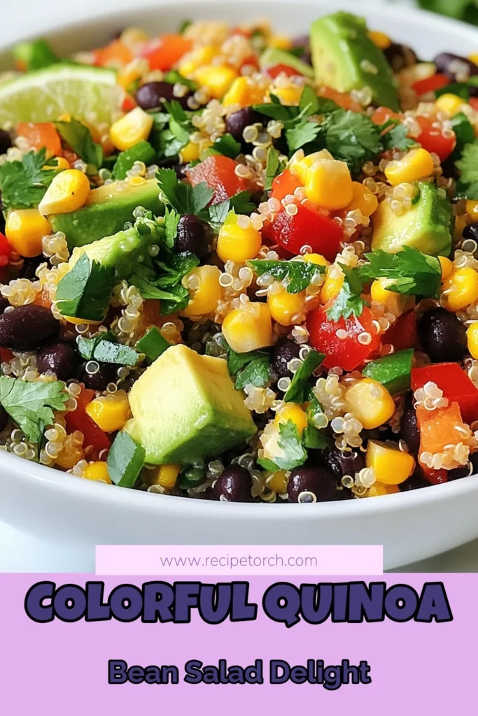 Elevate your meal with this delicious Black Bean Quinoa Salad that's packed with flavor and nutrition. Perfect for those seeking healthy quinoa recipes, this vibrant salad features black beans, fresh avocado, and crunchy vegetables, making it a standout in vegetarian protein salads. Chill for best flavor and enjoy a nutrient-dense dish that’s ideal for any occasion. Save this refreshing avocado quinoa salad for your next gathering! #BlackBeanQuinoaSalad #HealthyQuinoaRecipes #VibrantSaladRecipes #VegetarianProteinSalads