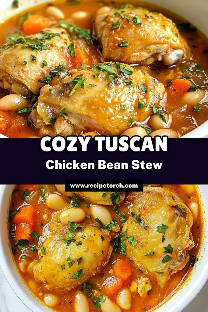 Warm up with our delicious Tuscan white bean stew, a comforting chicken bean stew recipe that's both healthy and easy to make! This hearty dish features tender chicken thighs, creamy white beans, and vibrant veggies simmered in rich flavors. Perfect for cozy dinners, this easy white bean chicken stew is sure to become one of your favorite comforting stew recipes. Save this recipe for a satisfying meal tonight! #TuscanWhiteBeanStew #HealthyChickenStew #ComfortingStewRecipes #EasyWhiteBeanChicken