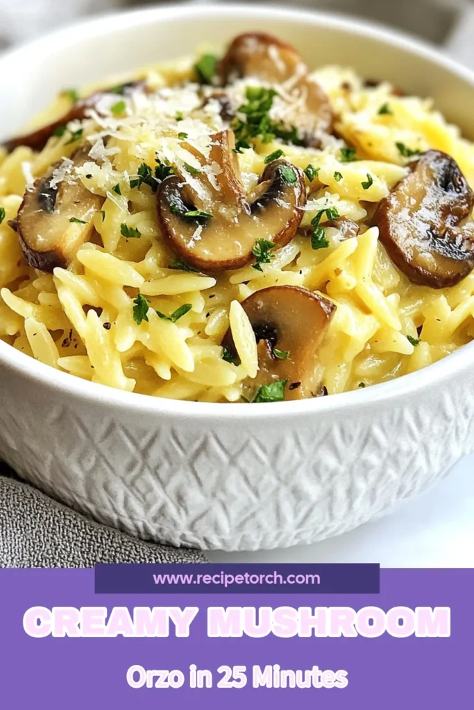 Indulge in this creamy garlic mushroom orzo, the ultimate easy vegetarian orzo recipe that delights every palate. This one-pot orzo pasta dish combines rich flavors of mushrooms and Parmesan with a luscious creamy sauce, perfect for weeknight dinners. Discover how simple and satisfying orzo recipes with heavy cream can be. Try this mushroom orzo with Parmesan today! Save for later and enjoy! #MushroomOrzo #VegetarianRecipes #OnePotPasta #ComfortFood