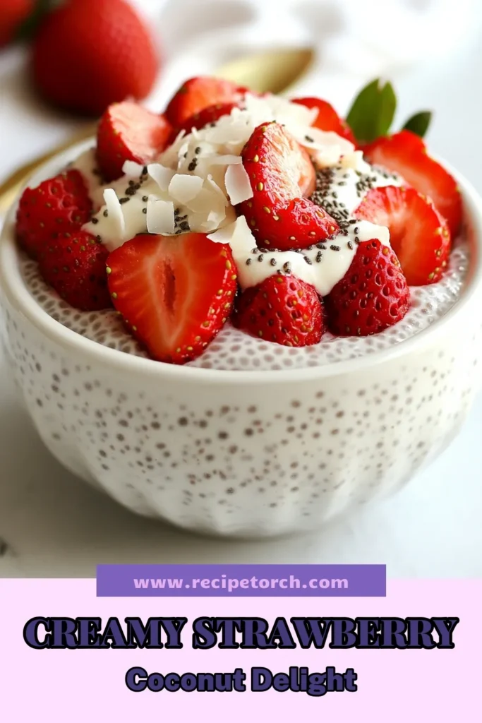 Indulge in a delicious and nutritious Strawberry Coconut Chia Pudding, the perfect Vegan Chia Pudding Recipe for a healthy dessert with chia seeds. This no-bake Strawberry Coconut Dessert combines creamy coconut milk chia pudding with fresh strawberries and shredded coconut for a delightful treat. Ready in just 10 minutes of prep! Save this recipe for a refreshing dessert idea. #ChiaPudding #HealthyDessert #VeganRecipes #NoBakeDesserts