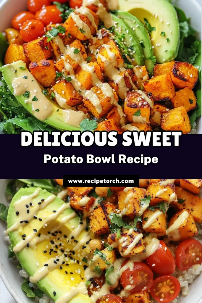 Discover a delicious Sweet Potato Chickpea Bowl that is perfect for any meal! This Vegan Buddha Bowl Recipe is packed with nutrients, featuring a healthy quinoa bowl base topped with roasted sweet potatoes, chickpeas, fresh avocado, and more. Drizzle with an easy tahini dressing recipe for a flavor boost! Ideal for meal prep or a quick dinner. Try this Roasted Vegetable Buddha Bowl today and enjoy wholesome goodness. Save this recipe for later! #HealthyEating #VeganRecipes #BuddhaBowl #MealPrep