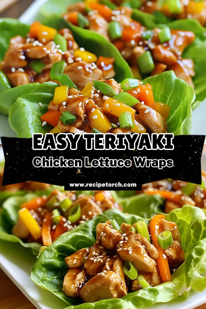 Delight in these savory teriyaki chicken wraps, perfect for a healthy meal! These low carb teriyaki chicken lettuce wraps are an Asian inspired dish that’s easy to make and packed with flavor. Enjoy tender chicken mixed with crisp veggies, all wrapped in fresh lettuce. Perfect for a light dinner or a meal prep option. Try this nutritious recipe today! Save and share for delicious healthy chicken recipes! #TeriyakiChickenWraps #HealthyEating #LowCarbRecipes #LettuceWraps
