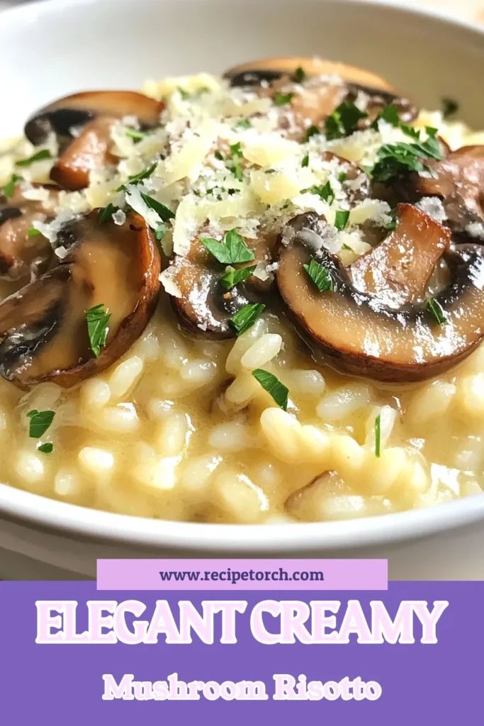 Indulge in this creamy mushroom risotto, an elegant risotto recipe that showcases the rich texture of Arborio rice. This easy mushroom risotto is perfect for any occasion, featuring delicious vegetarian risotto with Parmesan for added flavor. Impress your guests with a dish that's simple yet sophisticated. Don't miss out on creating this delightful meal—save and try it today! #MushroomRisotto #VegetarianRecipe #EasyCooking #RisottoLovers
