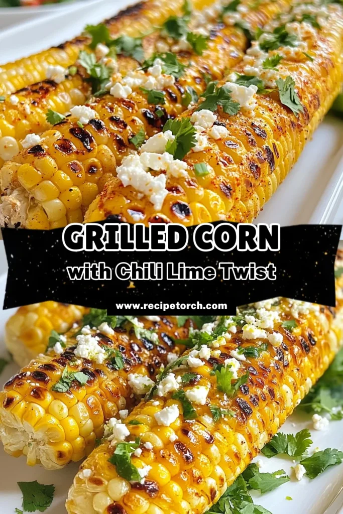 Elevate your summer BBQ with this irresistible Chili Lime Grilled Corn recipe! This spicy corn on the cob is coated in a zesty chili-lime cream and topped with crumbled feta and fresh cilantro, making it the perfect side dish for any outdoor gathering. Quick and easy to prepare, this grilled corn recipe will wow your guests and leave them craving more. Save this recipe for your next BBQ! #SummerBBQ #GrilledCornRecipe #SpicyCornontheCob #CornwithFetaandCilantro