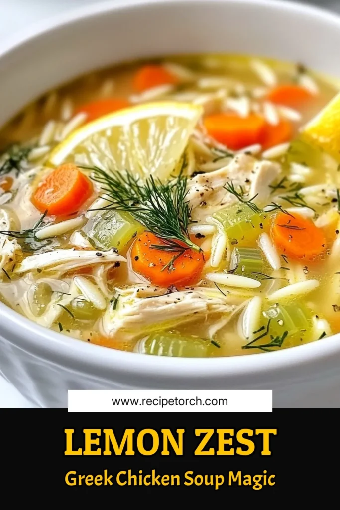 Discover the delightful flavors of Lemon Greek chicken soup with this healthy orzo chicken soup recipe! This creamy lemon chicken soup is perfect for cozy nights. Packed with tender chicken, fresh dill, and zesty lemon juice, it's a nourishing dish the whole family will love. Try this Greek chicken soup with dill today and brighten up your meal! Save this recipe for later! #LemonGreekChickenSoup #OrzoChickenSoup #HealthyRecipes #GreekChickenSoup