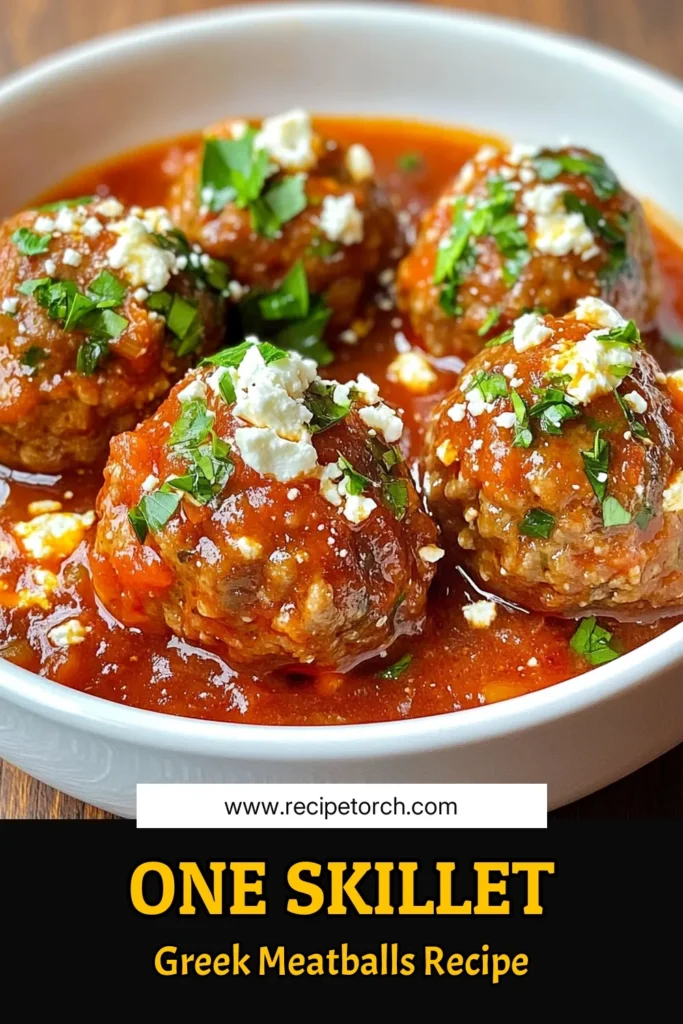 Discover the deliciousness of this easy Mediterranean dinner with our One Skillet Greek Meatballs recipe. This Greek meatballs skillet combines tender meatballs infused with flavorful feta cheese and herbs, all cooked in one pan for simple cleanup. Perfect for busy weeknights, it’s a delightful Mediterranean twist that’s sure to impress. Save this recipe to bring a taste of the Mediterranean to your table! #MediterraneanMeatballs #GreekMeatballs #EasyMediterraneanDinner #FetaCheeseMeatballs