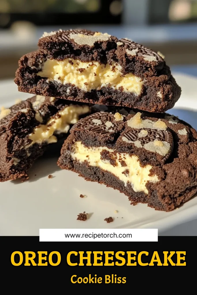 Indulge in the ultimate dessert with these Oreo cheesecake stuffed cookies! This easy stuffed cookie recipe combines the rich flavors of homemade cheesecake and chocolate chip Oreo cookies for a delightful treat. Perfect for sharing or enjoying yourself, these easy cheesecake cookies are sure to impress. Bake a batch today and satisfy your sweet cravings! Don't forget to save this recipe for later! #OreoCheesecake #StuffedCookies #BakingLove #CookieRecipe