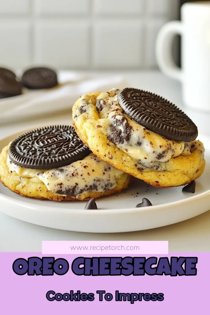 Indulge in these Oreo cheesecake stuffed cookies, a delightful dessert that blends two favorites into one amazing treat. These easy stuffed cookie recipes combine creamy cheesecake and crunchy Oreos, making them perfect for any occasion. Explore chocolate chip cookie variations with a delicious twist! Don't miss out on this must-try cookie recipe with cream cheese. Save this recipe now and satisfy your sweet tooth! #OreoCheesecakeStuffedCookies #CookieRecipes #DessertWithOreos #EasyStuffedCookies