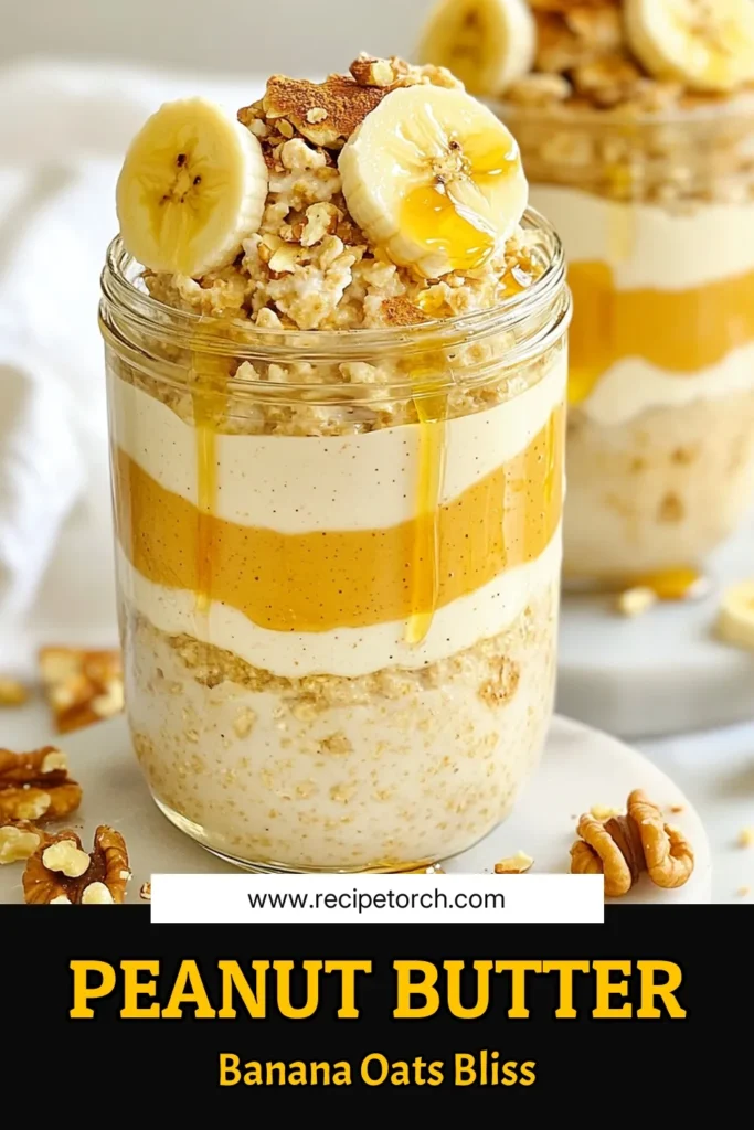 Start your day with these irresistible peanut butter banana overnight oats! This easy overnight oats recipe combines creamy peanut butter with mashed bananas for a healthy breakfast idea that's both delicious and satisfying. Perfect as a quick meal prep option, this banana oatmeal recipe can be tailored to your taste. Try it out now and enjoy a nutritious start to your morning! Save this creamy peanut butter oats recipe for later! #OvernightOats #HealthyBreakfast #RecipeIdeas #MealPrep