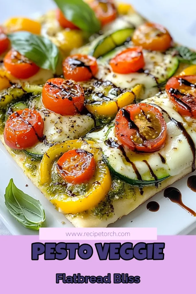 Create a delicious meal with this pesto veggie flatbread recipe that's both healthy and easy to make! Enjoy the flavors of vibrant basil pesto, colorful vegetables, and melty mozzarella on a baked flatbread. Perfect for a quick lunch or light dinner, this easy vegetable flatbread is sure to impress. Try it today and elevate your mealtime! Save this healthy flatbread recipe for your next cooking adventure. #PestoVeggieFlatbread #HealthyRecipes #VegetableFlatbread #FlatbreadIdeas