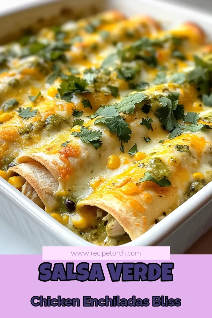 Discover the deliciousness of Salsa Verde Chicken Enchiladas with this easy enchiladas recipe! These cheesy chicken enchiladas are packed with flavor and made with shredded chicken, black beans, and an irresistible salsa verde. Perfect for a quick weeknight meal, you’ll love making these black bean chicken enchiladas. Try them today and impress your family! Save this recipe for later! #SalsaVerdeChickenEnchiladas #EasyEnchiladas #ChickenEnchiladasRecipe #CheesyEnchiladas
