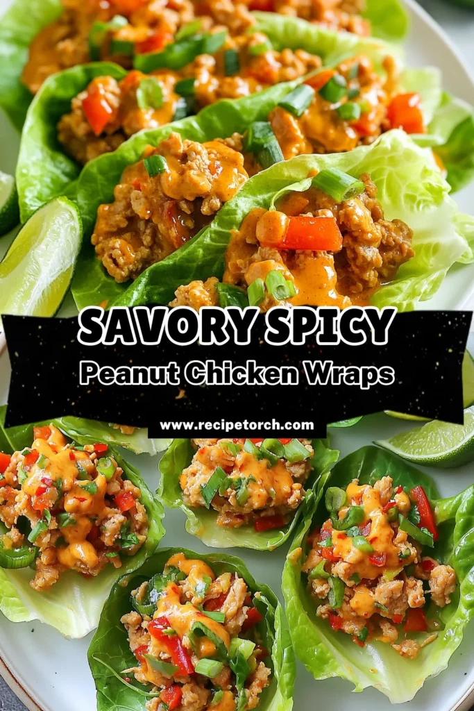 Discover the deliciousness of Spicy Peanut Chicken Lettuce Wraps! This easy Asian chicken wraps recipe features ground chicken combined with vibrant veggies and a creamy peanut sauce for a healthy twist. Perfect for a quick meal, these lettuce wraps are not only tasty but also nutritious! Try this ground chicken lettuce wraps recipe today and enjoy a flavorful dinner in just 25 minutes. Don't forget to save for later! #SpicyPeanutChicken #LettuceWrapsRecipe #HealthyPeanutSauceWraps #EasyAsianChickenWraps