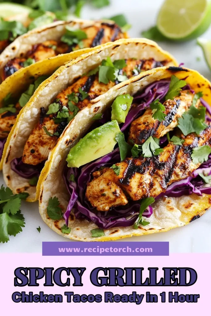Discover the deliciousness of chili lime grilled chicken tacos with this easy chicken taco recipe! Marinated chicken tacos are bursting with flavor, making them a perfect choice for a healthy taco night. Enjoy grilling succulent chicken seasoned with chili powder, cumin, and lime, then serve in warm corn tortillas topped with fresh avocado and cabbage. Try this recipe today for a delightful meal. Save and share! #ChiliLimeTacos #GrilledChicken #HealthyEating #TacoTuesday
