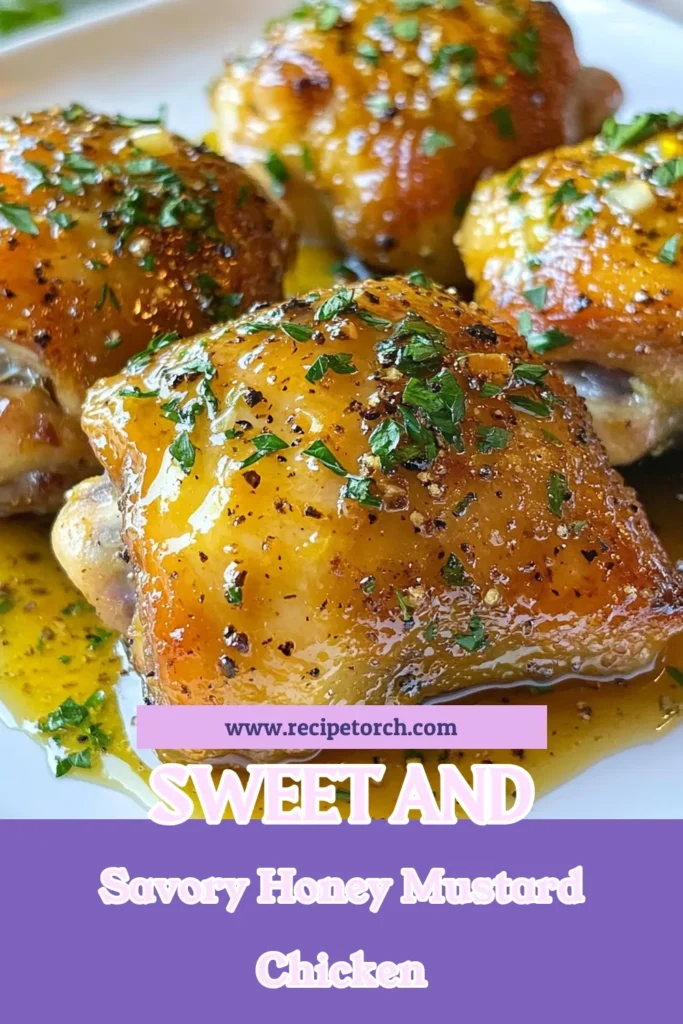 Elevate your dinner with this deliciously easy honey mustard chicken! This baked chicken thighs recipe features juicy marinated chicken thighs coated in a flavorful honey mustard glaze recipe, ensuring a perfect blend of sweet and tangy in every bite. Ideal for a quick weeknight meal, this easy chicken thigh dinner will have everyone coming back for seconds! Save this recipe now and impress your family tonight. #HoneyMustardChicken #BakedChickenThighs #EasyDinner #ChickenRecipes