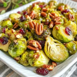 - 1 lb Brussels sprouts, trimmed and halved - 3 tablespoons extra virgin olive oil - 2 tablespoons pure maple syrup - 1 tablespoon smooth Dijon mustard - 1 teaspoon garlic powder - 1 teaspoon sea salt - ½ teaspoon freshly ground black pepper - ¼ cup pecans, roughly chopped - ¼ cup dried cranberries To make Maple Dijon Brussels Sprouts, you start with fresh Brussels sprouts. These little green gems are packed with flavor and nutrients. Trim and halve them so they roast evenly. Next, you will need high-quality extra virgin olive oil. This oil brings richness and helps the sprouts crisp up. Pure maple syrup adds sweetness that balances the mustard's tang. I always choose real maple syrup for the best flavor. Smooth Dijon mustard is key for that zing. It gives a sharp taste that pairs nicely with the sweet maple syrup. For seasoning, garlic powder is a must. It adds depth without overpowering the dish. Sea salt enhances all the flavors, while black pepper provides a warm kick. To finish this dish, I love adding pecans and dried cranberries. The pecans give a nice crunch, while the cranberries add a burst of sweetness. This combination makes the dish colorful and fun to eat. Gather these ingredients, and you're ready to create a delicious side that everyone will love! {{ingredient_image_2}} 1. Preheat your oven to 400°F (200°C). This helps the Brussels sprouts roast evenly. 2. In a large mixing bowl, combine the extra virgin olive oil, pure maple syrup, smooth Dijon mustard, garlic powder, sea salt, and freshly ground black pepper. Whisk these ingredients together until they blend well and are smooth. 1. Carefully add the halved Brussels sprouts to the bowl. Make sure each sprout is coated with the tasty dressing. Toss gently to cover all the sprouts. 2. Line a baking sheet with parchment paper for easy cleaning. Spread the seasoned Brussels sprouts in a single layer on the sheet. Keep them spaced out for even cooking. 3. Sprinkle the roughly chopped pecans over the Brussels sprouts. They add a nice crunch to your dish. 4. Place the baking sheet in the oven and roast for 20-25 minutes. Halfway through, give the sprouts a gentle toss. This helps them cook evenly and turn golden brown. 1. Once roasted, take the baking sheet out of the oven. Immediately add the dried cranberries to the Brussels sprouts. Toss everything together to mix in the sweet flavor of the cranberries. 2. Serve the dish warm. It makes a great side to your favorite protein or adds color to a hearty salad. When roasting Brussels sprouts, place them in a single layer. This helps them cook evenly. Crowding the pan can make them steam instead. To achieve perfect caramelization, keep the oven at 400°F. This high heat brings out their natural sweetness. Toss them halfway through cooking to ensure even browning. Serve your roasted Brussels sprouts on a nice platter. This makes the dish look more inviting. Add a sprinkle of chopped pecans and dried cranberries on top. It adds color and texture, making it eye-catching. Try using local maple syrup for a unique taste. It can add depth to your dish. You can also use flavored maple syrup, like cinnamon or vanilla. Switch up your mustard to explore new flavors. Spicy brown mustard can add a kick. Honey mustard offers sweetness that pairs well with the sprouts. Pro Tips Use Fresh Brussels Sprouts: Opt for fresh Brussels sprouts rather than frozen for the best texture and flavor. Look for bright green, compact sprouts with no yellow leaves. Adjust Sweetness: If you prefer a less sweet dish, reduce the amount of maple syrup or substitute it with a hint of balsamic vinegar to maintain the tangy flavor. Enhance with Cheese: For an extra layer of flavor, consider adding crumbled feta or shaved Parmesan cheese just before serving. Experiment with Nuts: Feel free to swap out pecans for walnuts or almonds, depending on your preference, to add a different texture and taste to the dish. {{image_4}} You can switch up the nuts in this recipe. Try walnuts or almonds for a new crunch. They add a nice texture. You can also swap honey for maple syrup if you prefer. Honey gives a different sweetness but works well. Want some heat? Add chili flakes to the mix. They give the dish a spicy kick. You can also add citrus zest, like lemon or orange, for extra brightness. It lifts the flavors and makes the dish pop. If you're vegan, you can use plant-based butter instead of regular butter. This keeps the dish creamy while staying true to your diet. For gluten-free options, make sure your Dijon mustard is gluten-free. Check labels to ensure all ingredients suit your needs. To keep your Maple Dijon Brussels sprouts fresh, store them in an airtight container. Place them in the fridge right after they cool down. They will stay fresh for about 3 to 5 days. If you notice any strong smells or changes in texture, it’s best to toss them out. For reheating, the oven is your best friend. Preheat it to 350°F (175°C). Spread the Brussels sprouts on a baking sheet and heat for about 10-15 minutes. This method helps keep them crispy. You can use the microwave, too. Just place them in a microwave-safe bowl and cover. Heat them for 1-2 minutes. The microwave is quicker, but it may make them a bit soft. Yes, you can freeze Brussels sprouts! To prepare for freezing, first blanch them in boiling water for 3 minutes. Then, plunge them into ice water to stop the cooking. Drain well, and place them in a freezer bag. Remove as much air as you can before sealing. They can last up to 3 months in the freezer. Can I use frozen Brussels sprouts? Yes, you can use frozen Brussels sprouts. They may not get as crispy as fresh ones. If you use frozen, thaw them first and pat them dry. This helps them roast better. What’s the best serving suggestion for this dish? Serve these Brussels sprouts warm as a side dish. They pair well with roasted chicken or pork. You can also add them to salads for extra flavor and crunch. How do I know when Brussels sprouts are done? Brussels sprouts are done when they are fork-tender and golden brown. After about 20-25 minutes in the oven, check for tenderness. Toss them halfway to ensure even cooking. What can I add to make it more filling? To make this dish more filling, add cooked quinoa or farro. You could also mix in some roasted potatoes or sweet potatoes for added texture and flavor. Are Brussels sprouts good for you? Yes, Brussels sprouts are very good for you. They are low in calories and high in vitamins and fiber. They support digestion and boost your immune system. How many calories are in Maple Dijon Brussels Sprouts? Maple Dijon Brussels sprouts contain about 200 calories per serving. This includes the healthy fats from olive oil and the sweetness from maple syrup. This blog post provided a simple, tasty recipe for Maple Dijon Brussels sprouts. We explored key ingredients like Brussels sprouts, maple syrup, and pecans. Detailed instructions showed how to roast them perfectly. I shared tips for presentation and flavor enhancement, along with variations to suit your taste. Finally, we discussed how to store and reheat leftovers. Enjoy making this dish, and remember: it’s all about enjoying fresh flavors and healthy eating. Get creative and make it your own!