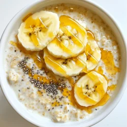 To make Peanut Butter Banana Overnight Oats, you need simple and tasty ingredients. Here’s what you’ll need: - 1 cup rolled oats - 2 tablespoons creamy or crunchy peanut butter - 1 ripe banana, sliced - 1 tablespoon chia seeds - 2 cups almond milk (or your favorite milk) - 1 tablespoon honey or maple syrup (optional) - 1/2 teaspoon ground cinnamon - Pinch of sea salt - Optional toppings: additional banana slices, chopped nuts (like walnuts or almonds), and/or coconut flakes These ingredients create a creamy and delicious mix. The rolled oats provide fiber, while the peanut butter adds protein. The ripe banana gives a natural sweetness that balances the flavors. You can choose between creamy or crunchy peanut butter based on your taste. If you like a bit of crunch, go for the crunchy option. Chia seeds bring extra nutrition and help thicken the mixture. Almond milk or any milk alternative keeps it light and creamy. If you enjoy sweetness, honey or maple syrup can enhance the taste. The ground cinnamon adds warmth and depth. Don’t forget the pinch of sea salt; it brightens all the flavors. You can customize your oats with toppings. Sliced bananas, nuts, or coconut flakes add texture and make your dish look pretty. Enjoy every bite of this easy and tasty breakfast! {{ingredient_image_2}} 1. Mixing dry ingredients In a medium bowl or mason jar, add 1 cup of rolled oats, 1 tablespoon of chia seeds, and 1/2 teaspoon of ground cinnamon. Stir them well to blend the dry mix. 2. Whisking wet ingredients In another bowl, pour in 2 cups of almond milk and 2 tablespoons of peanut butter. If you like it sweeter, add 1 tablespoon of honey or maple syrup. Mix until it is smooth. 3. Combining wet and dry components Now, pour the wet mix over the dry ingredients. Make sure all the oats get covered. Stir gently until everything is well combined. 4. Folding in banana slices Take 1 ripe banana and slice it. Fold these banana pieces into the mixture. Be careful not to mash them too much; keep some texture. 5. Overnight refrigeration process Cover your bowl with plastic wrap or seal the jar. Place it in the fridge overnight, or for at least 4 hours. This helps the oats soak up the liquids and become soft. - Serving in bowls vs. mason jars You can serve these oats in bowls or jars. Jars are great for a grab-and-go breakfast. Bowls let you add toppings easily. - Garnishing ideas Top your oats with extra banana slices, chopped nuts like walnuts or almonds, or coconut flakes. These add flavor and a nice crunch. To get the right texture in your oats, you can adjust the milk. If your oats feel too thick the next morning, just add a splash of almond milk. This helps you reach your desired creaminess. Each person likes their oats a bit different, so find what works for you. Using ripe bananas is key for sweetness. Choose bananas with brown spots. They are sweeter and mash better into the mix. This gives your oats a nice flavor boost. You can add spices to make your oats even tastier. A pinch of nutmeg or a drop of vanilla can work wonders. These little touches add depth and warmth to every bite. Pairing with other toppings can also enhance flavor. Consider adding extra banana slices or a sprinkle of chopped nuts. Walnuts or almonds add a nice crunch. Coconut flakes give a tropical twist. Try different combinations to find your favorite! Pro Tips Use Ripe Bananas: The riper the banana, the sweeter and creamier your oats will be. Look for bananas with brown spots for optimal flavor. Customize Your Milk: Experiment with different milk alternatives like oat milk or coconut milk to find the flavor that you enjoy the most. Add a Protein Boost: Consider mixing in protein powder or Greek yogurt for an extra protein kick, making this dish even more satisfying. Make It Ahead: You can prepare multiple servings in advance for busy mornings. Just store them in individual jars for a grab-and-go breakfast. {{image_4}} You can switch up the taste of your Peanut Butter Banana Overnight Oats easily. Here are two fun ideas: - Chocolate Peanut Butter Version: Mix in 1-2 tablespoons of unsweetened cocoa powder with your wet ingredients. This adds a rich, chocolatey flavor. You can also top it with dark chocolate chips for extra sweetness. - Berry-Infused Overnight Oats: Add a handful of fresh or frozen berries, like strawberries or blueberries, to the mix. You will get a burst of fruity flavor that pairs well with peanut butter. If you have special dietary needs, you can adapt this recipe. Here are some options: - Vegan Adaptations: Use maple syrup instead of honey for sweetness. Choose almond milk or any plant-based milk you prefer. This makes the recipe fully vegan-friendly. - Gluten-Free Options: Make sure to select certified gluten-free oats. This way, you can enjoy your oats without any gluten concerns. These variations and adjustments let you create a delicious breakfast just for you. Peanut Butter Banana Overnight Oats last in the fridge for up to five days. To keep them fresh, store the oats in an airtight container. This helps prevent them from absorbing odors from other foods. If you notice any liquid separation, just stir the mixture before enjoying. You can freeze portions for easy meal prep. Simply scoop the oats into freezer-safe containers. They will last about three months in the freezer. To thaw, move a portion to the fridge the night before you want to eat it. If you're in a hurry, you can thaw it in the microwave. Just use a low setting to avoid cooking the oats. Yes, you can use quick oats. They will cook faster. Quick oats make the mixture creamier but may lose some texture. To make it nut-free, swap peanut butter for sunflower seed butter. Use a milk alternative like oat milk, too. Soaking overnight is best for soft oats. It helps them absorb milk and flavors. If short on time, soak for at least 4 hours. Great toppings include: - Additional banana slices - Chopped nuts like walnuts or almonds - Coconut flakes - A drizzle of honey or maple syrup Yes, you can meal prep! Store individual servings in jars. They last up to five days in the fridge. This blog post covered how to make Peanut Butter Banana Overnight Oats. We explored the best ingredients, preparation steps, and storage tips. You learned how to perfect texture and flavor, plus variations to make it your own. These oats are easy to prepare and great for any diet. Enjoy this tasty and healthy meal anytime. With a few simple adjustments, you can create endless options. Now it’s time to whip up your first batch and savor the deliciousness!