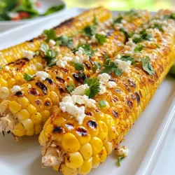 To make delicious Chili Lime Grilled Corn, you need the following fresh ingredients: - Fresh corn (4 ears, husked and cleaned) - Creamy mayonnaise (1/4 cup) - Tangy sour cream (1/4 cup) - Fresh lime juice (1 tablespoon) - Fresh lime zest (1 teaspoon) - Chili powder (1 teaspoon) - Smoked paprika (1/2 teaspoon) - Garlic powder (1/2 teaspoon) - Salt (to taste) - Optional toppings: crumbled feta cheese, fresh cilantro These ingredients come together to create a zesty and creamy flavor that will impress your family and friends. Fresh corn is key for the best taste. The creamy mayonnaise and sour cream blend create a rich sauce that pairs perfectly with the lime and spices. The optional toppings add an extra layer of flavor and color. Enjoy your grilling! {{ingredient_image_2}} Set your grill to medium-high heat. This is about 400°F. You want it hot enough to cook the corn well. To check if it's ready, hold your hand above the grill. If you can keep it there for only 3-4 seconds, it's ready. In a bowl, mix these ingredients: - 1/4 cup creamy mayonnaise - 1/4 cup tangy sour cream - 1 tablespoon freshly squeezed lime juice - 1 teaspoon fresh lime zest - 1 teaspoon chili powder - 1/2 teaspoon smoked paprika - 1/2 teaspoon garlic powder - Salt, to taste Stir everything until smooth. The sauce should be thick but spreadable. Set it aside for later. Take your husked corn and place it on the hot grill. Grill for about 10-12 minutes. Make sure to turn the corn every few minutes. This will help it cook evenly. You want to see nice char marks and feel the corn get tender. After grilling, use tongs to take the corn off the grill. Quickly brush the chili-lime cream over each ear of corn. Make sure to cover all sides. This ensures every bite is full of flavor. While the corn is still warm, sprinkle crumbled feta cheese on top. This adds a creamy and salty touch. Then, finish by adding chopped cilantro for a fresh look. Serve it right away for the best taste. To get the best grilled corn, avoid these common mistakes: - Don’t skip preheating your grill. A hot grill prevents sticking and helps form nice char marks. - Turn the corn often. This ensures even cooking and a great char on all sides. - Watch the time. Grill for about 10-12 minutes. Overcooking makes the corn tough. If you don’t have a grill, you can also cook corn in the oven or on the stovetop. For the oven, wrap the corn in foil and bake at 400°F for 25 minutes. On the stovetop, boil the corn in salted water for about 5-7 minutes, then finish with the cream sauce after. You can prep the chili-lime cream sauce ahead. Mix the mayo, sour cream, lime juice, lime zest, chili powder, smoked paprika, garlic powder, and salt. Store it in the fridge for up to three days. This gives the flavors time to blend well. For extra flavor, try adding a pinch of cumin or a splash of hot sauce to the mix. These will add depth and a bit of heat. To kick up the flavor, consider these spices and additions: - Cumin adds a warm, earthy note. - Cayenne pepper gives a spicy kick. - Chopped jalapeños can add fresh heat. If you like it hot, top the corn with chopped spicy peppers or sprinkle extra chili powder on top. Experimenting with different spices makes this dish fun and unique! Pro Tips Choose Fresh Corn: The best flavor comes from fresh corn. Look for ears with bright green husks and plump, moist kernels for the sweetest taste. Don’t Overcook: Keep an eye on your corn while grilling. Overcooking can lead to tough and chewy kernels; aim for a tender bite with nice char marks. Customize Your Spice Level: Adjust the amount of chili powder to suit your taste. For a milder version, use less, or substitute with paprika for flavor without the heat. Serve Immediately: Grilled corn is best enjoyed fresh off the grill. The flavors of the chili-lime cream are at their peak when served hot! {{image_4}} You can make this dish even better with some simple swaps. Use vegan mayonnaise and plant-based sour cream to keep it vegetarian. This keeps the flavors rich, while meeting dietary needs. Instead of corn, try using zucchini or bell peppers. Both grill well and absorb flavors beautifully. Want to spice things up? Add cumin or paprika to the sauce for a different taste. You can also mix in fresh herbs like basil or parsley. These will bring a fresh twist to your corn. For toppings, think outside the box! Try sliced jalapeños for heat or avocado for creaminess. Crushed nuts can add a nice crunch too. Chili lime grilled corn pairs well with many dishes. Serve it alongside grilled chicken or fish for a tasty meal. It also works great at barbecues or picnics. This corn shines as a side dish during summer gatherings. Add it to your taco night for an extra kick! To keep your chili lime grilled corn fresh, follow these steps: - Refrigeration: Wrap leftover corn in plastic wrap or place it in an airtight container. Store it in the fridge. This helps maintain its flavor and moisture for up to three days. - Reheating Tips: When you're ready to enjoy the leftovers, heat the corn in a skillet over medium heat. This method helps keep the corn juicy and enhances the flavors. You can also use a microwave, but be careful not to overcook it. If you want to save your grilled corn for later, freezing is a great option. - Preparation for Freezing: Allow the corn to cool completely. Then, cut the kernels off the cob. Place the kernels in a freezer-safe bag or container. Make sure to squeeze out any air to prevent freezer burn. - Thawing and Reheating Instructions: When you’re ready to use the frozen corn, take it out and let it thaw in the fridge overnight. To reheat, use a skillet on medium heat or microwave it. For extra flavor, add a bit of butter or a sprinkle of lime juice. To make this recipe vegan, swap out the mayo and sour cream. - Use vegan mayonnaise. - Try coconut yogurt for a creamy texture. - Add lime juice and zest to keep the flavor bright. These plant-based swaps keep the dish tasty and fresh. Yes, you can use frozen corn. - Frozen corn can taste good but may be less sweet. - It might not have the same crunch as fresh corn. If using frozen corn, grill it for a shorter time, around 8-10 minutes. You can try many spices for a fun twist. - Add cumin for a warm, earthy taste. - Use paprika for extra smokiness. - Try cayenne pepper for some heat. Fresh herbs like parsley or basil can also add a nice touch. In this blog post, we explored a vibrant recipe for chili-lime grilled corn. We detailed key ingredients like fresh corn and creamy sauces, then walked through easy grilling steps. I shared tips for perfect cooking and flavor boosts. We also covered variations to suit different tastes. Overall, this dish is not just tasty but fun to make. Enjoy experimenting with flavors and serving it at your next gathering. Happy grilling!