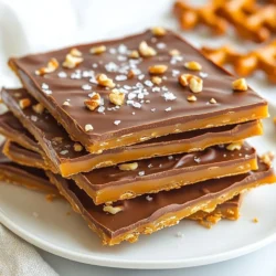 To make Chocolate Caramel Pretzel Bark, you need these key items: - 2 cups pretzel sticks - 1 cup semisweet chocolate chips - 1 cup caramel candies, unwrapped - 2 tablespoons heavy cream - Sea salt, for sprinkling You can add some extra flair with these optional ingredients: - 1/4 cup chopped nuts (e.g., pecans or almonds) If you need to avoid certain allergens, here are some easy swaps: - Use gluten-free pretzels for a gluten-free version. - Replace semisweet chocolate chips with dairy-free chocolate chips for a vegan option. - Substitute heavy cream with coconut cream for a dairy-free alternative. These ingredients make the bark rich and crunchy. You can customize it to fit your taste or dietary needs easily. {{ingredient_image_2}} First, preheat your oven to 350&deg;F (175&deg;C). This step is key for the perfect bark. While it warms up, grab a baking sheet. Line it with parchment paper. Make sure the paper hangs over the edges. This makes it easy to lift the bark later. Next, arrange 2 cups of pretzel sticks in a single layer on your sheet. Bake them for just 5 minutes. This quick bake crisps them up and boosts their flavor. It adds a nice crunch to the final treat. While the pretzels bake, let&rsquo;s make the caramel. In a microwave-safe bowl, put 1 cup of unwrapped caramel candies. Add 2 tablespoons of heavy cream. Heat this in the microwave in 30-second bursts. Stir it well after each time. Stop when it&rsquo;s smooth and melted. Be careful not to burn it. Now, we&rsquo;ll melt the chocolate. Use another bowl for 1 cup of semisweet chocolate chips. Again, microwave in 30-second intervals. Stir each time until it&rsquo;s melted and smooth. After baking, take out the pretzels. Pour the melted caramel over them right away. Use a spatula to spread it evenly. Next, drizzle the melted chocolate on top. You can also spread it out if you want. If you like nuts, now is the time to add them. Sprinkle chopped nuts over the warm chocolate. Press them down gently to stick. Finally, add a pinch of sea salt on top. This will balance the sweetness perfectly. Let the bark cool at room temperature until it&rsquo;s firm. If you&rsquo;re in a rush, chill it in the fridge for about 30 minutes. Once set, lift the bark using the parchment paper. Break it into pieces of your choice. Enjoy your delicious creation! To get the right caramel texture, be patient. Melt the caramel and cream slowly in the microwave. Stir every 30 seconds. If it&rsquo;s too thick, add a splash of cream. If it&rsquo;s too runny, heat it a bit longer. The goal is a smooth, pourable mix. This makes it easy to spread over the pretzels. If your caramel hardens too fast, it may not have enough cream. Always use heavy cream for the best results. If your chocolate seizes, it may have gotten too hot. Heat chocolate gently. If you see clumps, add a tiny bit of oil to smooth it. Serve your pretzel bark on a bright plate. Use a clear jar for a fun gift. Wrap individual pieces in pretty cellophane. This makes them feel special. A sprinkle of sea salt adds a nice touch. The contrast in color looks great too. Pro Tips Use Fresh Caramels: Ensure your caramel candies are fresh for the best melting consistency and flavor. Older caramels may not melt smoothly, affecting the texture of your bark. Experiment with Chocolate: Try using different types of chocolate, such as dark or white chocolate, for a unique flavor combination that complements the caramel and pretzels. Chill for Quick Setting: If you're short on time, place the baking sheet in the refrigerator for about 30 minutes to speed up the setting process without compromising texture. Perfectly Even Pieces: To get evenly sized pieces, use a sharp knife or a pizza cutter to slice the bark once it&rsquo;s set but still slightly soft. This will prevent cracking and crumbling. {{image_4}} You can boost the flavor of your bark by adding nuts. Nuts add crunch and richness. Try pecans or almonds for a great taste. Simply chop them up and sprinkle over the warm chocolate layer. Press them down gently so they stick. This little step makes your bark even better. Sea salt gives a nice contrast to the sweet chocolate and caramel. The salt enhances the flavors and makes each bite special. You can also switch it up with flavored salts. Try smoked salt for a unique twist. Each flavor brings out different notes in your bark, making it fun to explore. The type of chocolate you use can change the whole taste of your bark. Semisweet chocolate is great, but you can use dark chocolate for a richer flavor. Milk chocolate adds a sweeter touch. If you prefer white chocolate, that works too! Each choice gives a different vibe, so experiment with what you like best. To keep your chocolate caramel pretzel bark fresh, store it in an airtight container. This prevents moisture and air from ruining the texture. Place parchment paper between layers to avoid sticking. Keep the container in a cool, dry place, away from sunlight. If you live in a warm area, consider refrigerating it to maintain quality. Chocolate caramel pretzel bark can last about two weeks at room temperature. If stored in the fridge, it can stay fresh for up to a month. Always check for signs of spoilage, like a change in smell or texture. If you see any, it&rsquo;s best to toss it out. You can freeze chocolate caramel pretzel bark for longer storage. Wrap it tightly in plastic wrap, then place it in a freezer-safe bag. This method helps to lock in freshness. It can last for about three months in the freezer. To enjoy, thaw it overnight in the fridge. Avoid defrosting at room temperature to prevent melting. To cut Chocolate Caramel Bark, first let it cool completely. Once set, lift it from the baking sheet by the parchment paper. Place it on a cutting board. Use a sharp knife to slice it into pieces. For best results, cut the bark when it's cold. This way, it won't crumble. Yes, you can use different pretzels! Pretzel sticks work well, but you can also try pretzel rods or twists. Each will give a unique taste and texture. Experiment to find your favorite. Just make sure they are similar in size for even coverage. To modify for dietary needs, there are many options. For gluten-free, use gluten-free pretzels. If you need dairy-free, select dairy-free chocolate and caramel. You can also use nut-free chocolate if allergies are a concern. Always check labels to ensure safety. Absolutely! You can add many toppings to your bark. Consider nuts like pecans or almonds for crunch. Dried fruits like cranberries or cherries can add a sweet twist. Sprinkles or crushed candies can give it a fun look. The options are endless! This guide walks you through making delicious chocolate caramel pretzel bark. You learned the essential ingredients, step-by-step instructions, and useful tips for success. Remember to explore flavor variations and customize to your taste. Store your bark properly for the best freshness. Whether you share it or keep it for yourself, this treat will satisfy any sweet tooth. Enjoy experimenting with this fun recipe!