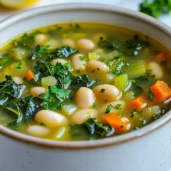 To make Tuscan White Bean Kale Soup, gather the following fresh and wholesome ingredients: - 2 cups fresh kale, chopped - 1 can (15 oz) white beans (cannellini or navy), thoroughly drained and rinsed - 1 medium onion, finely diced - 2 cloves garlic, minced - 2 large carrots, peeled and diced - 2 celery stalks, diced - 4 cups vegetable broth (low-sodium preferred) - 1 teaspoon dried thyme - 1 teaspoon dried oregano - 1/2 teaspoon red pepper flakes (optional, for a spicy kick) - 2 tablespoons extra-virgin olive oil - Sea salt and freshly ground black pepper to taste - Juice of 1 medium lemon - Fresh parsley, chopped (for garnish) These ingredients combine to create a soup that is hearty and full of flavor. The fresh kale adds a vibrant green color and a slight bitterness that balances the creaminess of the white beans. Using low-sodium vegetable broth keeps the soup light and healthy. The onion, garlic, carrots, and celery form a base of delicious flavor, while the herbs and spices elevate the taste profile. Olive oil adds richness, and a splash of lemon juice brightens the dish. The freshly chopped parsley at the end not only adds color but also a fresh note to every bowl. Each ingredient plays a key role in the final dish, making it a nourishing meal that is both satisfying and comforting. {{ingredient_image_2}} Start by heating 2 tablespoons of extra-virgin olive oil in a large soup pot over medium heat. Once the oil shimmers, add 1 medium onion, finely diced. Saut&eacute; the onion for about 3-4 minutes until it turns translucent and fragrant. This step builds a good base for your soup. Next, stir in 2 cloves of minced garlic, 2 large carrots (peeled and diced), and 2 celery stalks (diced). Cook this mix for another 5-6 minutes. Stir occasionally. You want the vegetables to soften and release their flavors. Now it&rsquo;s time to add some flavor! Sprinkle in 1 teaspoon of dried thyme, 1 teaspoon of dried oregano, and 1/2 teaspoon of red pepper flakes if you like a little heat. Mix everything well. Let the spices toast in the pot for about 1 minute. This step enhances their aromas and makes your soup even tastier. Carefully pour in 4 cups of low-sodium vegetable broth. Make sure to lift any bits off the bottom of the pot. These bits pack a lot of flavor! Bring the mixture to a rolling boil, then reduce the heat. Let it simmer uncovered for around 10 minutes. Next, add 1 can (15 oz) of thoroughly drained and rinsed white beans and 2 cups of chopped fresh kale to the pot. Stir everything together. Allow the soup to simmer for another 10-15 minutes. This helps the kale become tender and the flavors meld together. Before serving, taste your soup. Adjust with sea salt, freshly ground black pepper, and the juice of 1 medium lemon to balance the flavors. Ladle the hot soup into bowls and finish with a sprinkle of freshly chopped parsley. This adds a vibrant touch and makes the soup look beautiful! To make your Tuscan white bean kale soup taste just right, focus on seasoning. Start with salt and pepper. Add a pinch of sea salt and a few cracks of fresh black pepper. Taste the soup as it cooks. You can always add more, but it's hard to take away. The juice of a medium lemon brightens the flavors. Squeeze it in at the end. It adds a nice zing. Cooking time matters too. For the best taste, saut&eacute; onions and garlic for 3-4 minutes. This softens them and brings out their sweet flavor. After that, add carrots and celery. Cook them for 5-6 minutes until they soften. Let the spices toast for 1 minute before adding broth. This step helps their tastes pop. Presentation makes your soup even better. Serve it with a slice of crusty bread. It soaks up the broth nicely. You can also drizzle extra-virgin olive oil on top. This adds a rich flavor and a touch of elegance. A sprinkle of fresh parsley on the soup makes it look pretty too. It adds a splash of green. The right tools make cooking easier. Use a large soup pot. It should hold all the ingredients comfortably. A good wooden spoon is key for stirring. It helps mix everything without scratching your pot. A cutting board and a sharp knife are also important for chopping veggies. A ladle is great for serving the soup. It makes it easy to fill bowls without spilling. Pro Tips Use Fresh Ingredients: The quality of your vegetables and herbs can greatly affect the flavor of your soup. Opt for fresh, organic produce whenever possible for the best taste. Adjust the Spice Level: If you prefer a milder soup, omit the red pepper flakes or use less. You can always add more spice at the end if desired. Enhanced Flavor with Lemon: Adding lemon juice at the end not only brightens the soup but also enhances the overall flavor profile. Adjust the amount to your taste. Make it a Meal: To turn this soup into a heartier meal, consider adding some cooked quinoa or whole grains into the mix for added texture and nutrition. {{image_4}} You can switch the white beans for other types. Great options include chickpeas or pinto beans. Each bean adds a unique taste and texture. You can also add different vegetables to the soup. Try zucchini, spinach, or bell peppers. Each veggie brings its own flavor, making the soup exciting. This soup is easy to make vegan. Just ensure your vegetable broth is vegan-friendly. You can skip any animal products without losing taste. For gluten-free options, use gluten-free broth. The soup will still be hearty and filling. If you want a spicy kick, add more red pepper flakes. You can also mix in diced jalape&ntilde;os or hot sauce. This change gives the soup an extra layer of heat. Customize it to your taste! To keep your Tuscan white bean kale soup fresh, store it properly. - Refrigeration tips: Place the soup in an airtight container. It lasts in the fridge for about 3-4 days. Make sure to let it cool first before sealing. This helps prevent condensation from affecting the soup's texture. - Freezing options: For longer storage, freeze the soup. Use freezer-safe containers or bags. Leave some space at the top for expansion. It can last up to 3 months in the freezer. Thaw it in the fridge overnight before reheating. You want to reheat your soup without losing its great flavor. - Best methods for reheating soup: The stove is the best way to reheat soup. Pour the soup into a pot over medium heat. Stir often until it&rsquo;s hot. You can also use a microwave. Heat it in a microwave-safe bowl. Cover it loosely and heat for 1-2 minutes. Stir and check if it&rsquo;s hot enough. - Preventing loss of flavor and texture: Add a splash of vegetable broth or water when reheating. This helps keep the soup from becoming too thick. Stir well to mix the flavors back in. Enjoy your warm, hearty soup! How long does the soup last in the fridge? The soup lasts about 3 to 5 days in the fridge. Always store it in a sealed container. Reheat it gently to enjoy again. Can I use fresh beans instead of canned? Yes, you can use fresh beans. However, they need cooking first. Soak them overnight and cook until tender. This will take extra time, but it can enhance the flavor. Health benefits of ingredients This soup is packed with nutrition. Kale is rich in vitamins A, C, and K. White beans provide protein and fiber. Carrots offer beta-carotene, good for your eyes. Olive oil is a healthy fat that helps heart health. Caloric content per serving Each serving has about 200 calories. This can vary based on how much olive oil you use. It&rsquo;s a hearty dish that fills you up without too many calories. Can I make this soup in a slow cooker? Yes, you can make this soup in a slow cooker. Just saut&eacute; the onion and garlic first. Then, add all ingredients into the slow cooker. Cook on low for 6-8 hours for great flavor. What to serve with Tuscan White Bean Kale Soup? Serve this soup with crusty bread. A sprinkle of cheese on top adds flavor too. For a light meal, pair it with a salad. A glass of white wine also complements this dish well. This soup recipe offers a healthy blend of fresh ingredients and spices. You learned how to prepare the vegetables, incorporate flavorful spices, and cook the soup to perfection. I shared tips to enhance flavor and ideas for serving. You also discovered variations and storage options. Making this Tuscan White Bean Kale Soup is simple and rewarding. Enjoy the warmth and nutrition it brings to your table.