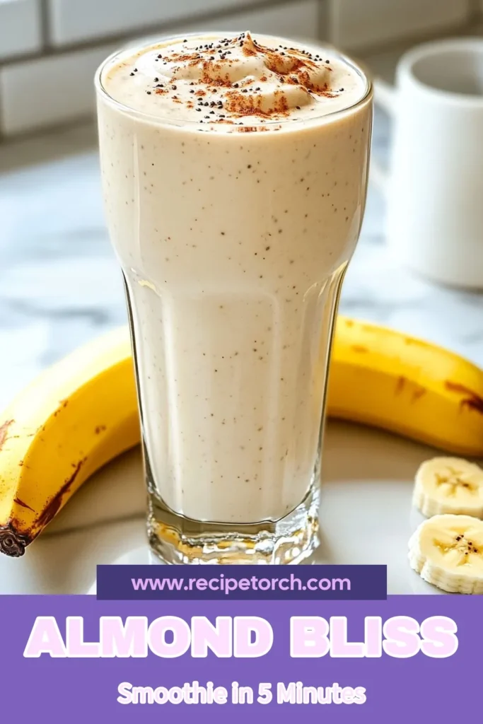 Elevate your mornings with this Almond Protein Smoothie! This healthy almond milk recipe is a creamy almond butter smoothie that promises a protein-packed breakfast to kickstart your day. Made with unsweetened almond milk, ripe banana, and plant-based protein powder, it&rsquo;s not just delicious but also nutritious. Blend it up for a quick and satisfying treat! Try it today and save the recipe for a refreshing boost! #AlmondSmoothie #HealthyRecipe #PlantBased #BreakfastIdeas