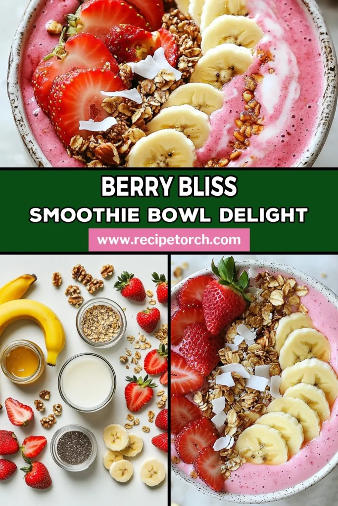 Start your day with this delicious berry smoothie bowl featuring a refreshing strawberry banana smoothie recipe that's perfect for breakfast! This healthy smoothie bowl is not only vegan-friendly but also easy to make in just 10 minutes. Blend frozen bananas and strawberries with almond milk, add chia seeds, and top with your favorite fruits and nuts. Enjoy a nutritious start to your morning! Save this recipe for your next refreshing breakfast idea! #BerrySmoothieBowl #StrawberryBananaSmoothie #HealthyBreakfast #VeganSmoothieBowl