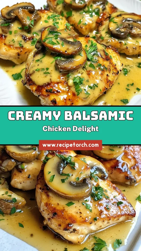 Indulge in this Creamy Balsamic Mushroom Chicken, a delightful twist on classic chicken mushroom recipes. This easy creamy chicken dinner is perfect for a quick weeknight meal, taking just 30 minutes to prepare. With tender chicken in a rich balsamic chicken recipe, it pairs beautifully with pasta or mashed potatoes. Don&rsquo;t miss out on this delicious quick chicken skillet dinner! Save now and try it tonight! #ChickenDinner #CreamyChicken #EasyRecipes #DinnerIdeas