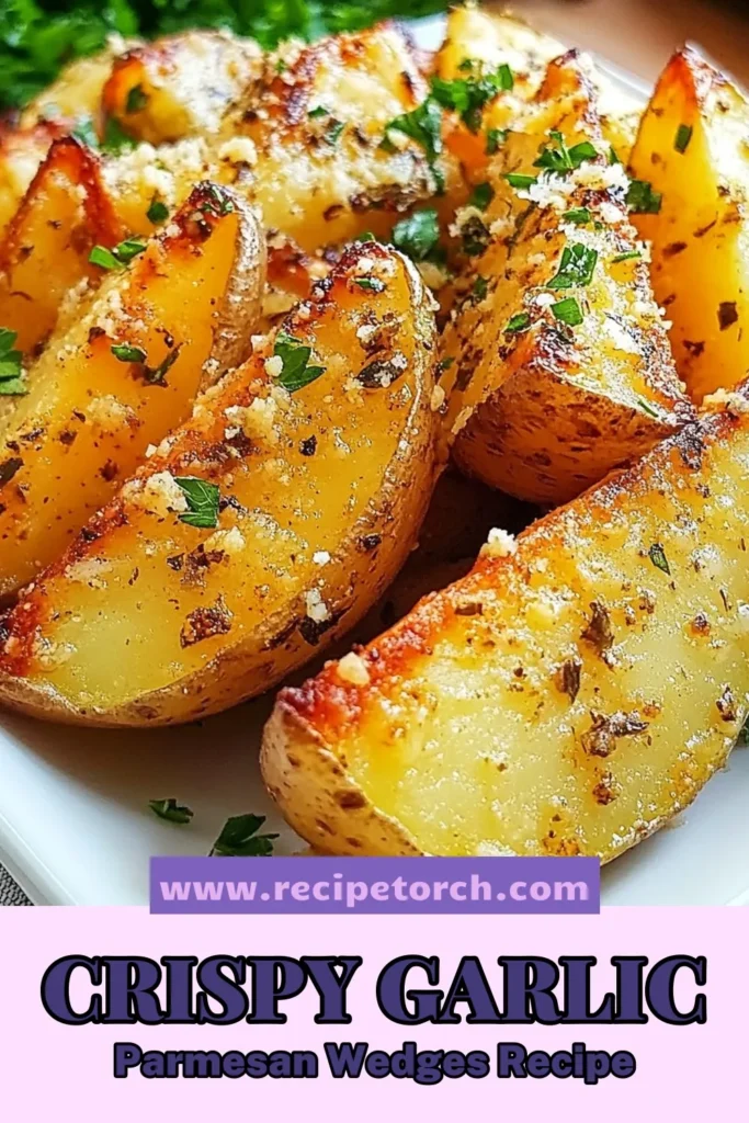 Discover the perfect side dish with these Baked Garlic Parmesan Potato Wedges! This crispy potato wedges recipe is ideal for any meal and combines the savory flavors of homemade garlic parmesan fries with the ease of oven-baked potato wedges. With just a few simple ingredients, you'll indulge in a delicious garlic parmesan side dish that everyone will love. Don't miss out&mdash;click to save the recipe and impress your guests tonight! #CrispyPotatoWedges #GarlicParmesanFries #OvenBakedPotatoWedges #GarlicParmesanPotatoes